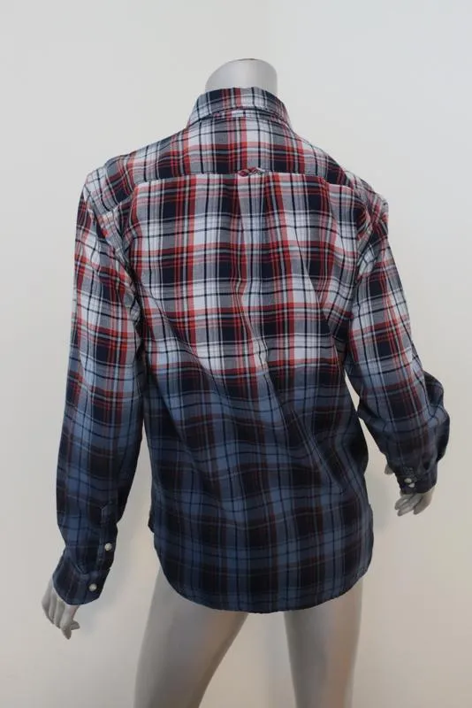 Chemise à boutons NSF Axel Plaid Bleu/Rouge Teinture en dégradé Taille Petite Manches longues Haut