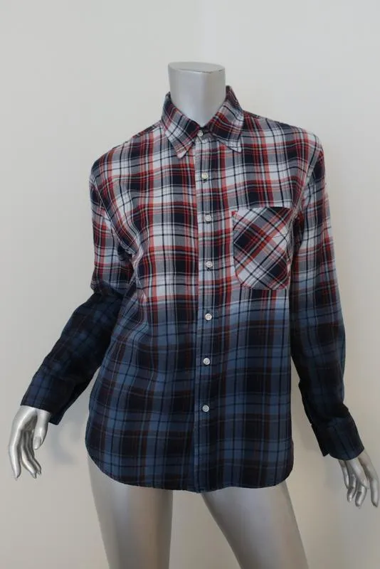Chemise à boutons NSF Axel Plaid Bleu/Rouge Teinture en dégradé Taille Petite Manches longues Haut