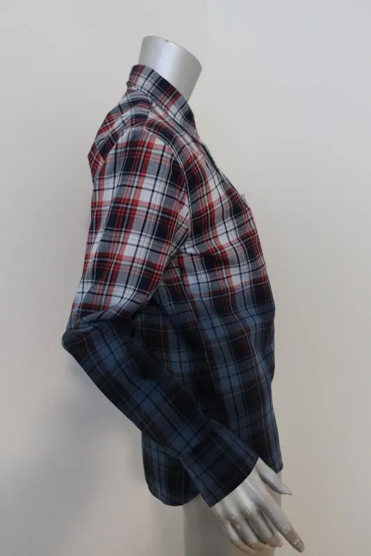 Chemise à boutons NSF Axel Plaid Bleu/Rouge Teinture en dégradé Taille Petite Manches longues Haut