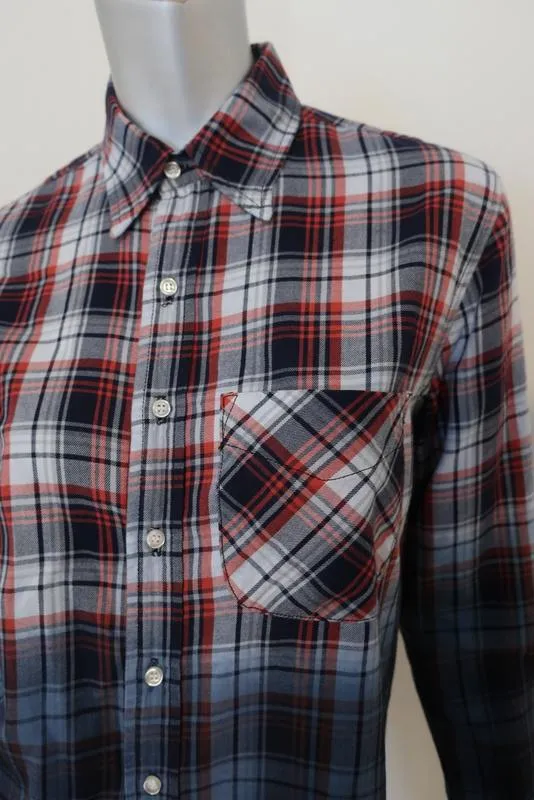 Chemise à boutons NSF Axel Plaid Bleu/Rouge Teinture en dégradé Taille Petite Manches longues Haut