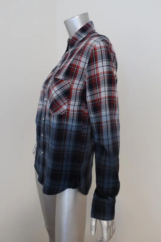 Chemise à boutons NSF Axel Plaid Bleu/Rouge Teinture en dégradé Taille Petite Manches longues Haut