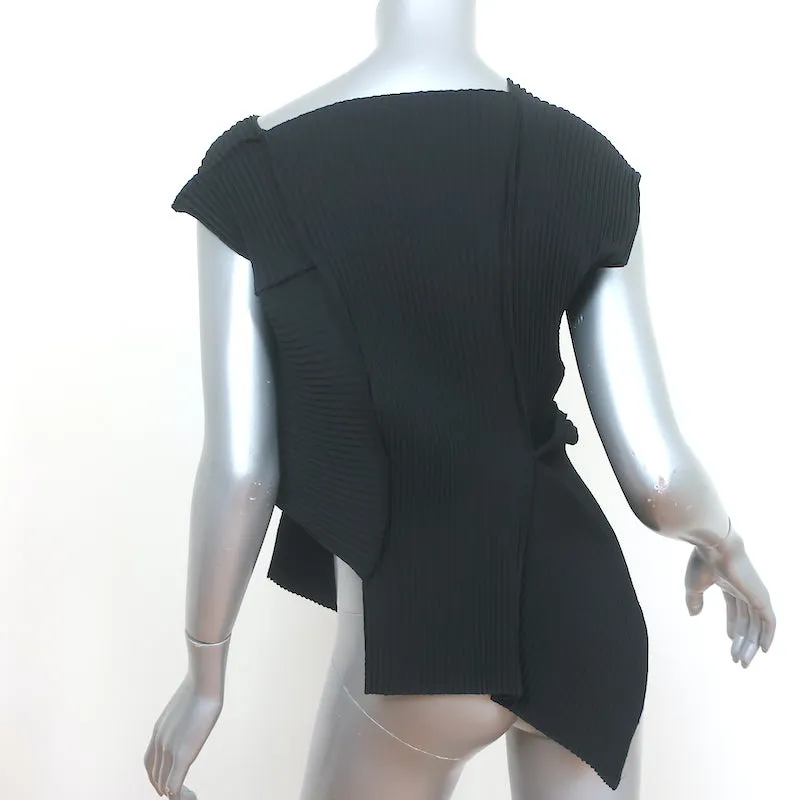 NU London Black Label Top à Plis Asymétriques Noir Taille 0 Blouse à Manches Courtes