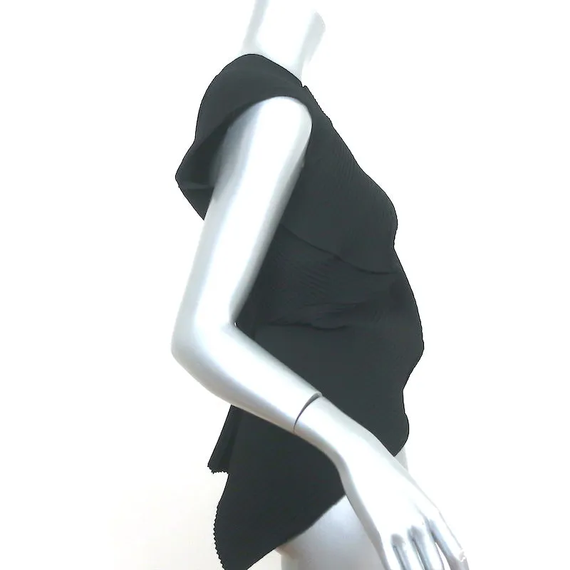 NU London Black Label Top à Plis Asymétriques Noir Taille 0 Blouse à Manches Courtes