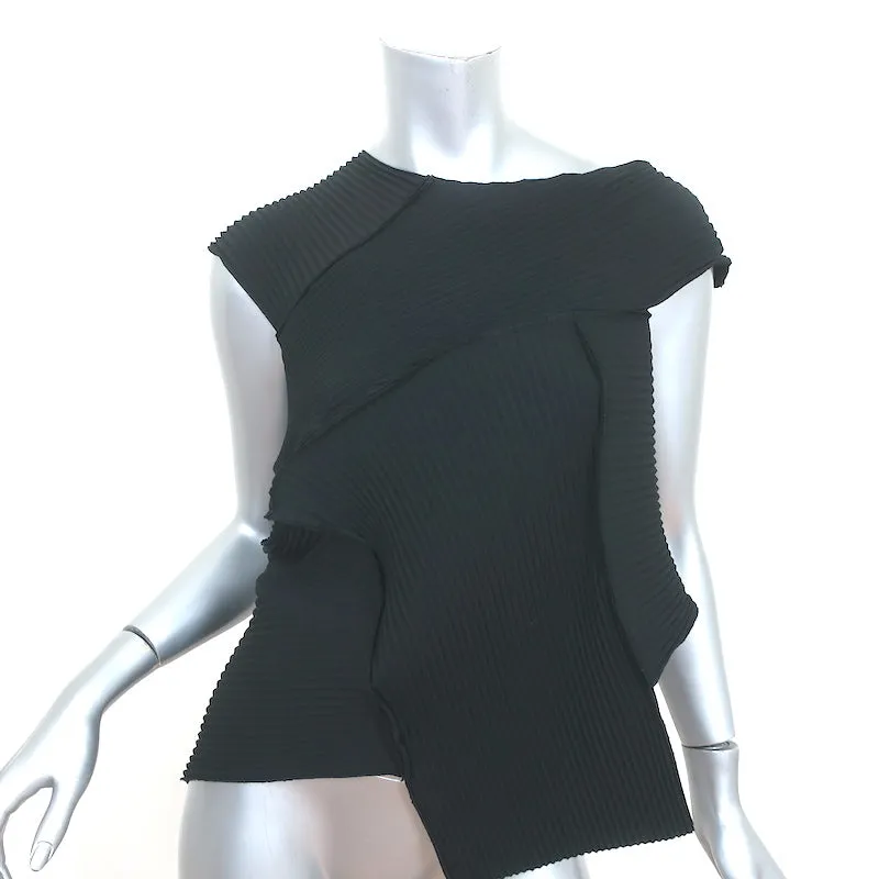 NU London Black Label Top à Plis Asymétriques Noir Taille 0 Blouse à Manches Courtes
