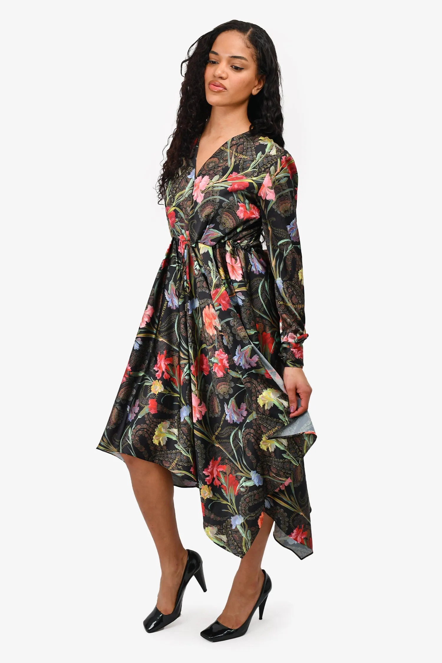 Robe asymétrique florale Off-White noir/rose Taille 42