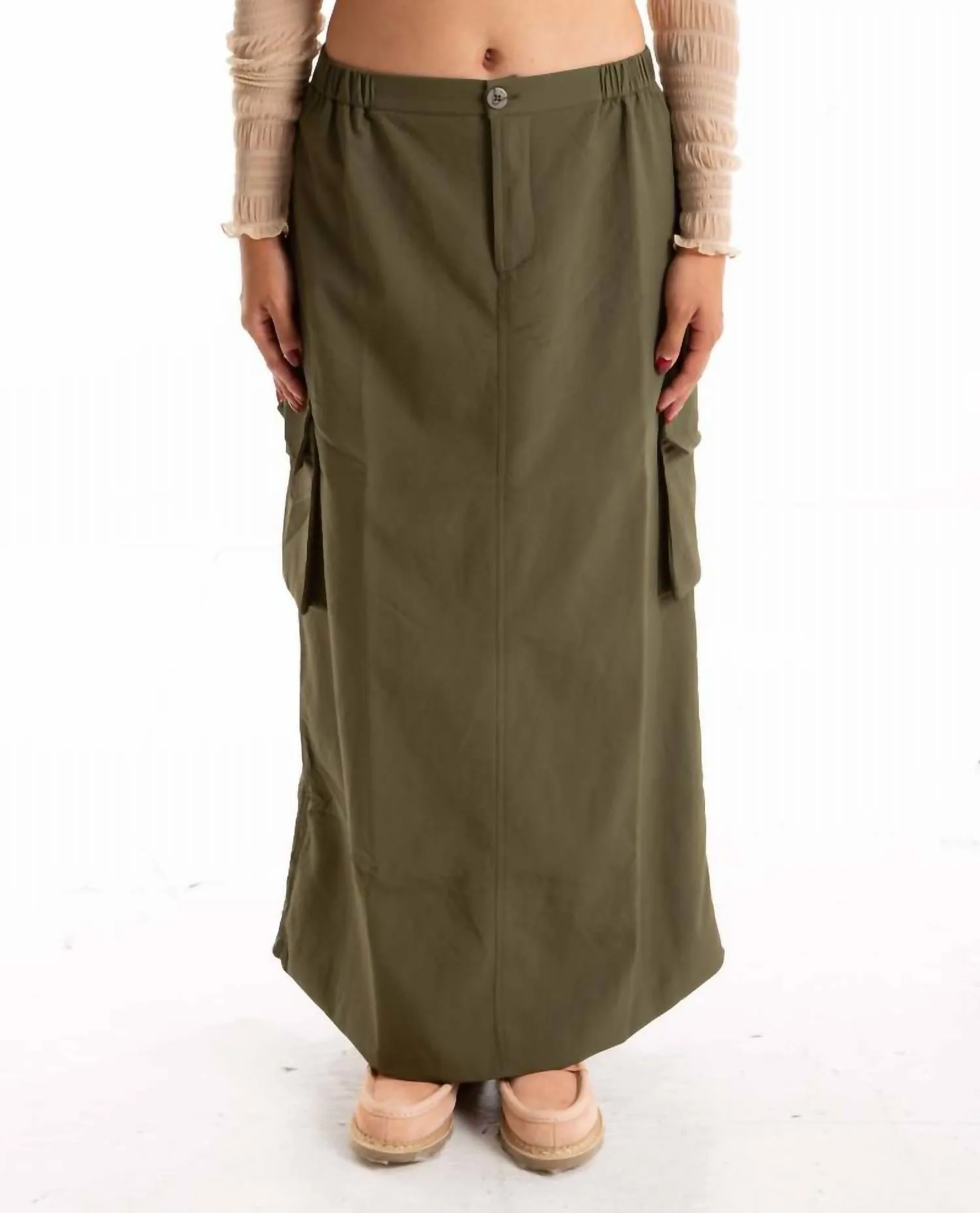 Jupe mi-longue Orion Cargo en olive