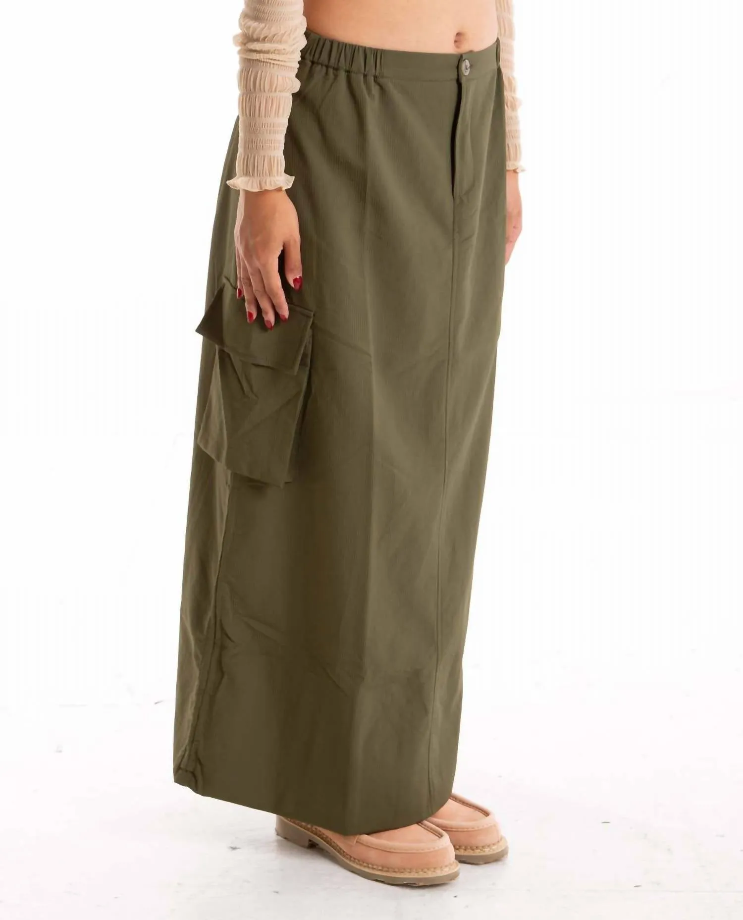 Jupe mi-longue Orion Cargo en olive