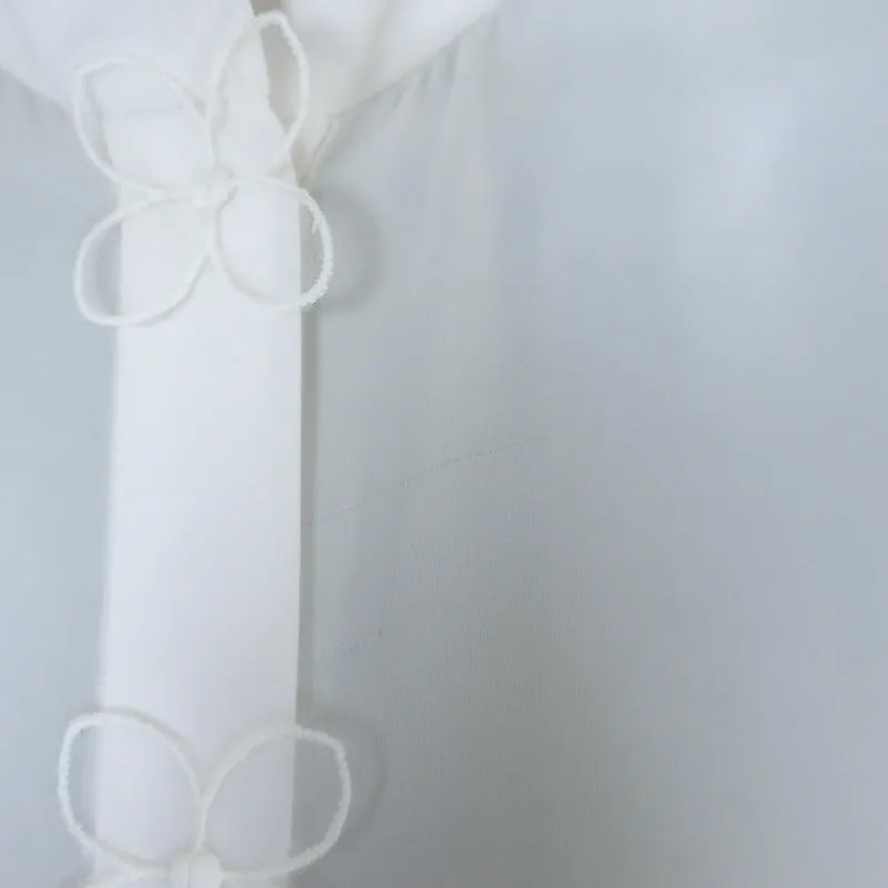 Oscar de la Renta Blouse en Soie Crème avec Garniture Florale en Organza Taille 6 NEUVE