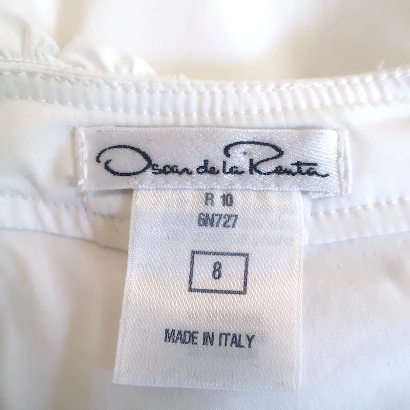 Oscar de la Renta Haut à Volants et Rosettes Blanc en Coton Élastique Taille 8