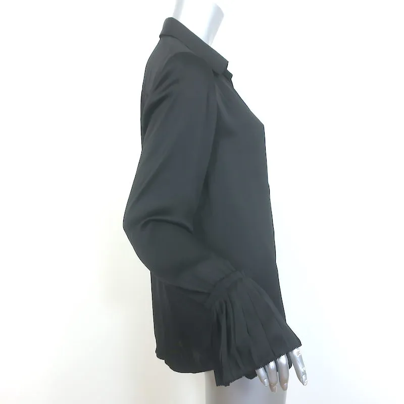 PAIGE Chemisier Noir en Satin Abriana Flare à Manches Longues avec Poignets Taille Grande NEUF