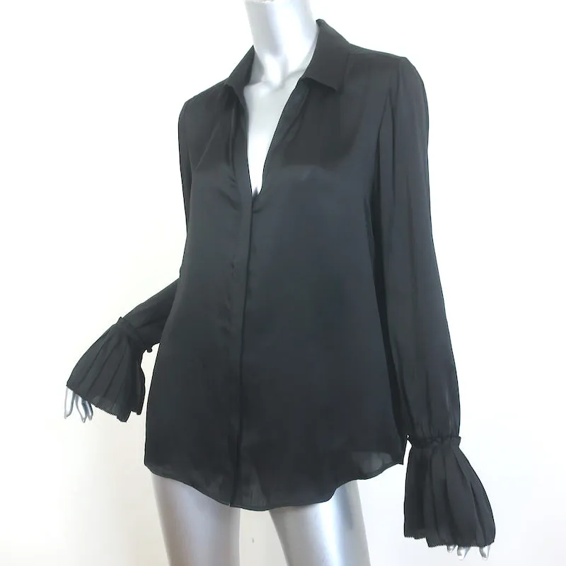 PAIGE Chemisier Noir en Satin Abriana Flare à Manches Longues avec Poignets Taille Grande NEUF