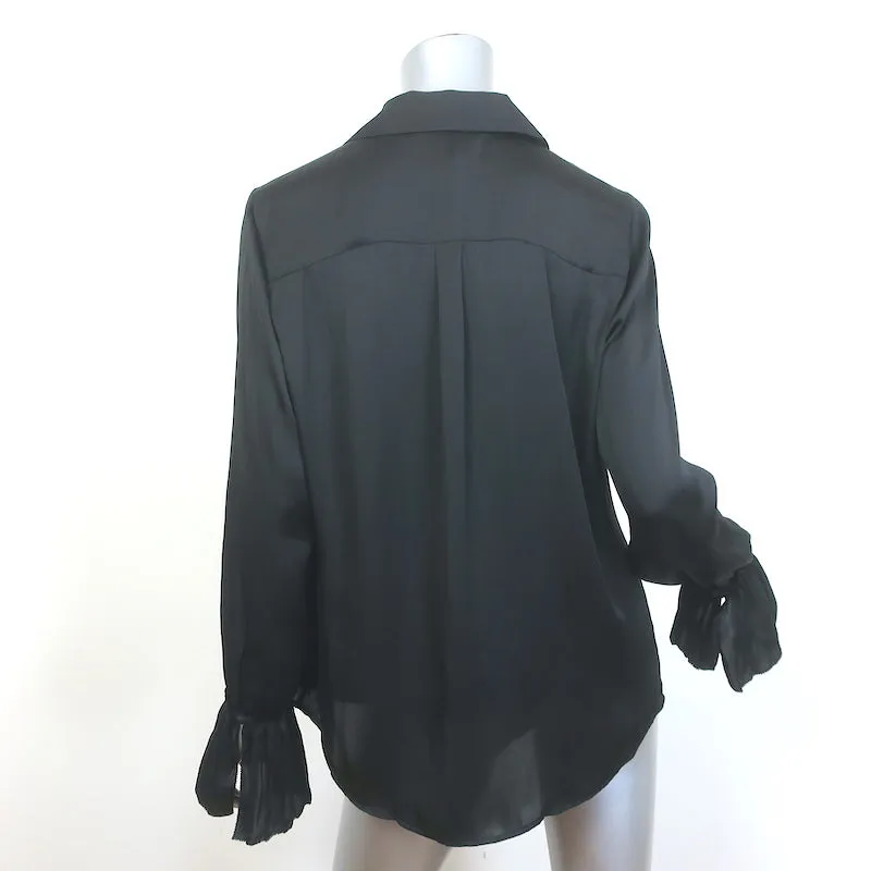 PAIGE Chemisier Noir en Satin Abriana Flare à Manches Longues avec Poignets Taille Grande NEUF