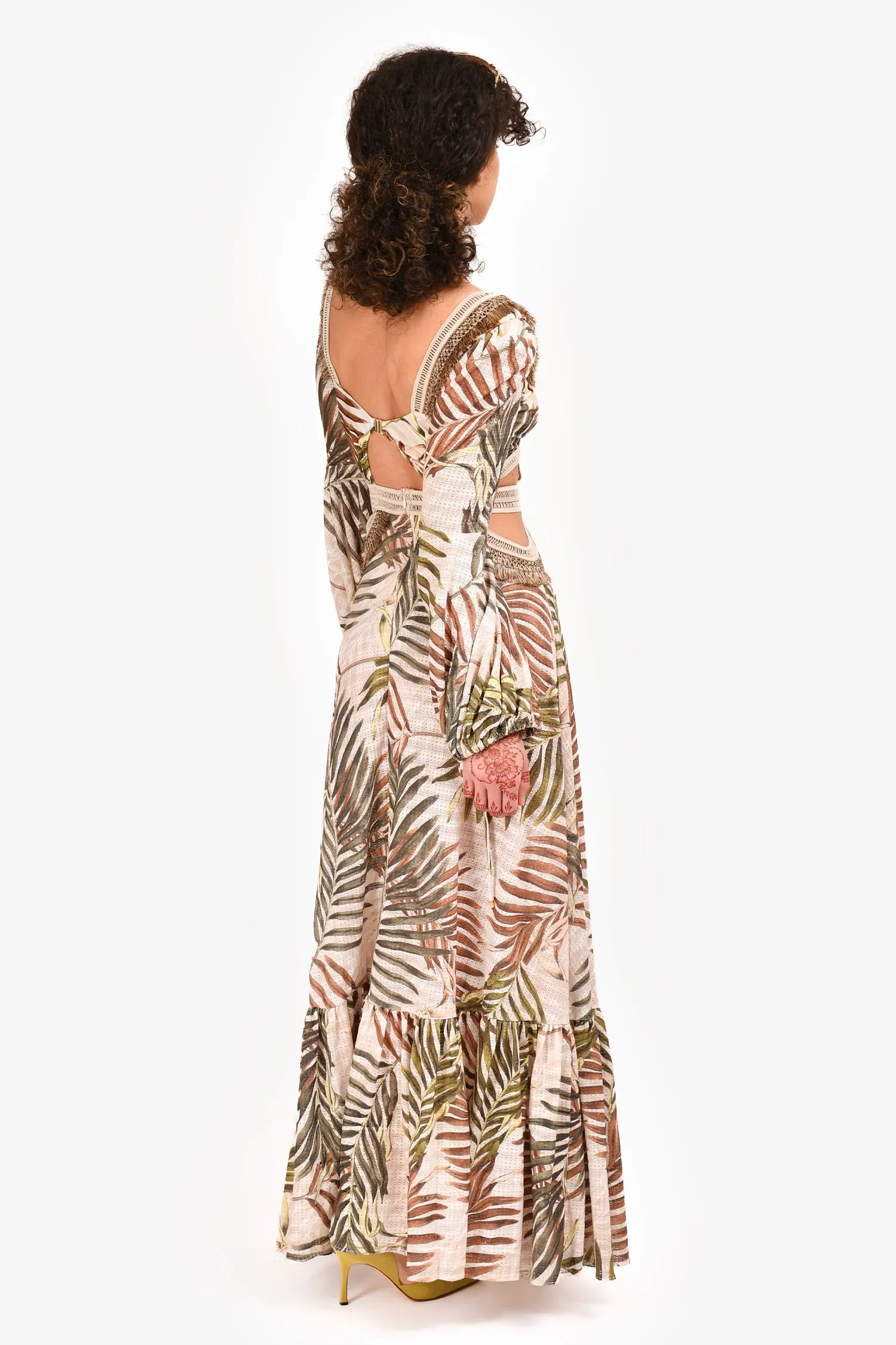 Robe longue Patbo Green Palm à imprimé palmier et col en V taille XS