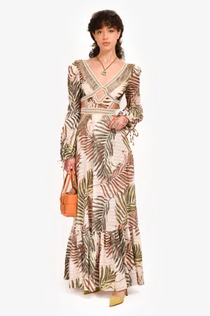 Patbo Green Palm Printed V-Neck Maxi Dress Size XS