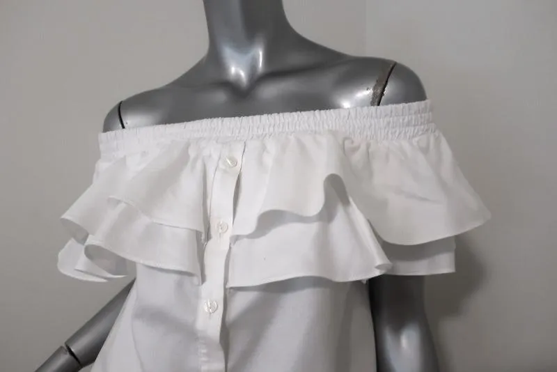 Petersyn Haut décolleté bretelle ciel blanc en coton froncé Taille S