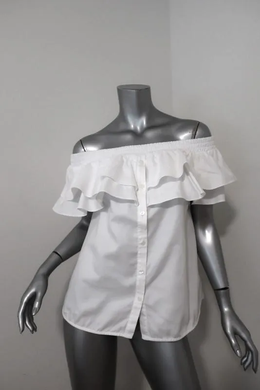 Petersyn Haut décolleté bretelle ciel blanc en coton froncé Taille S