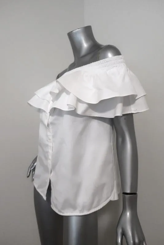 Petersyn Haut décolleté bretelle ciel blanc en coton froncé Taille S