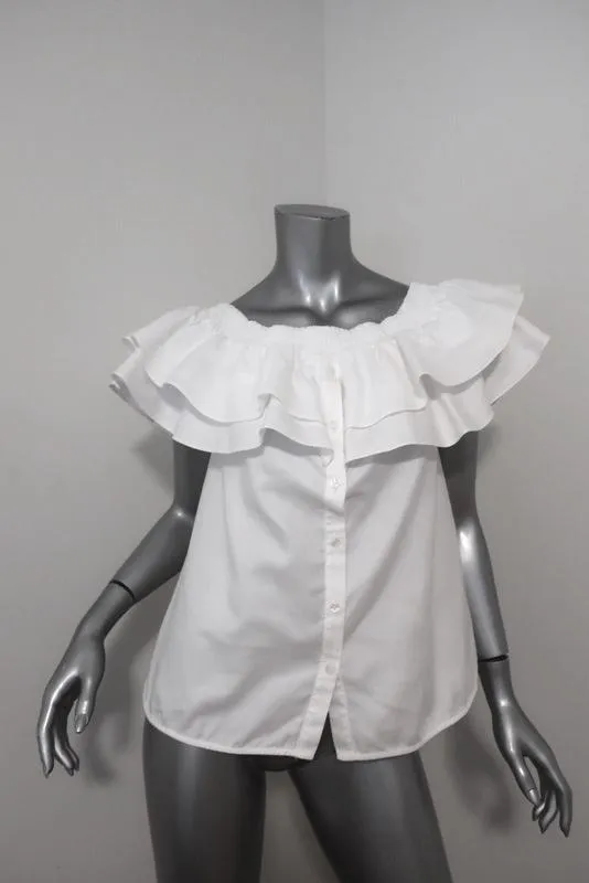 Petersyn Haut décolleté bretelle ciel blanc en coton froncé Taille S