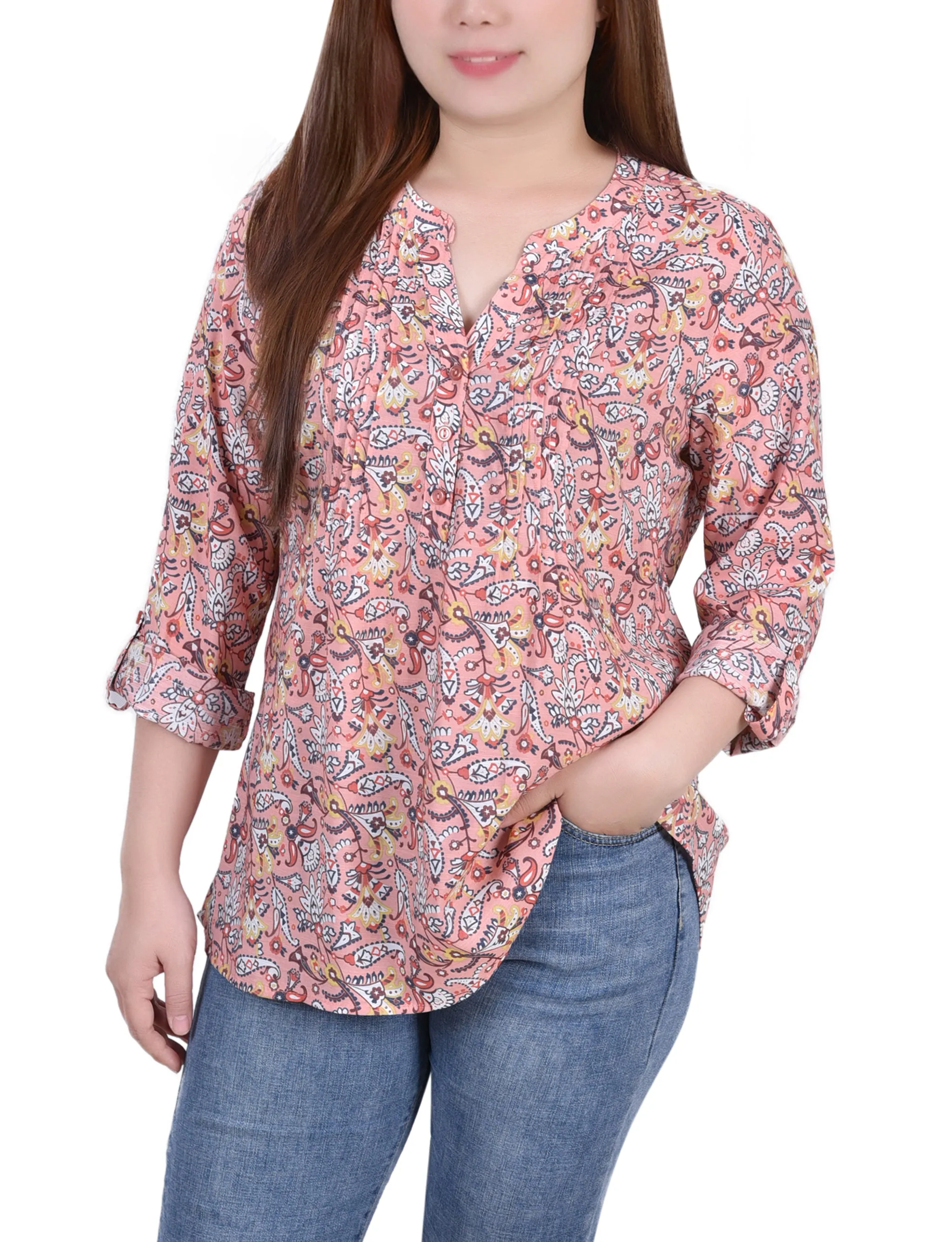 Blouse Petite à manches 3/4 retroussées