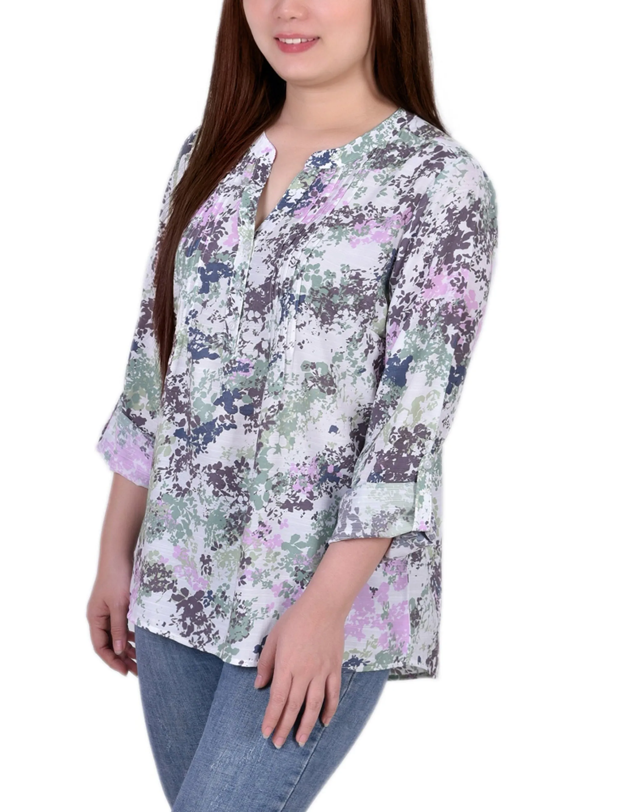 Blouse Petite à manches 3/4 retroussées