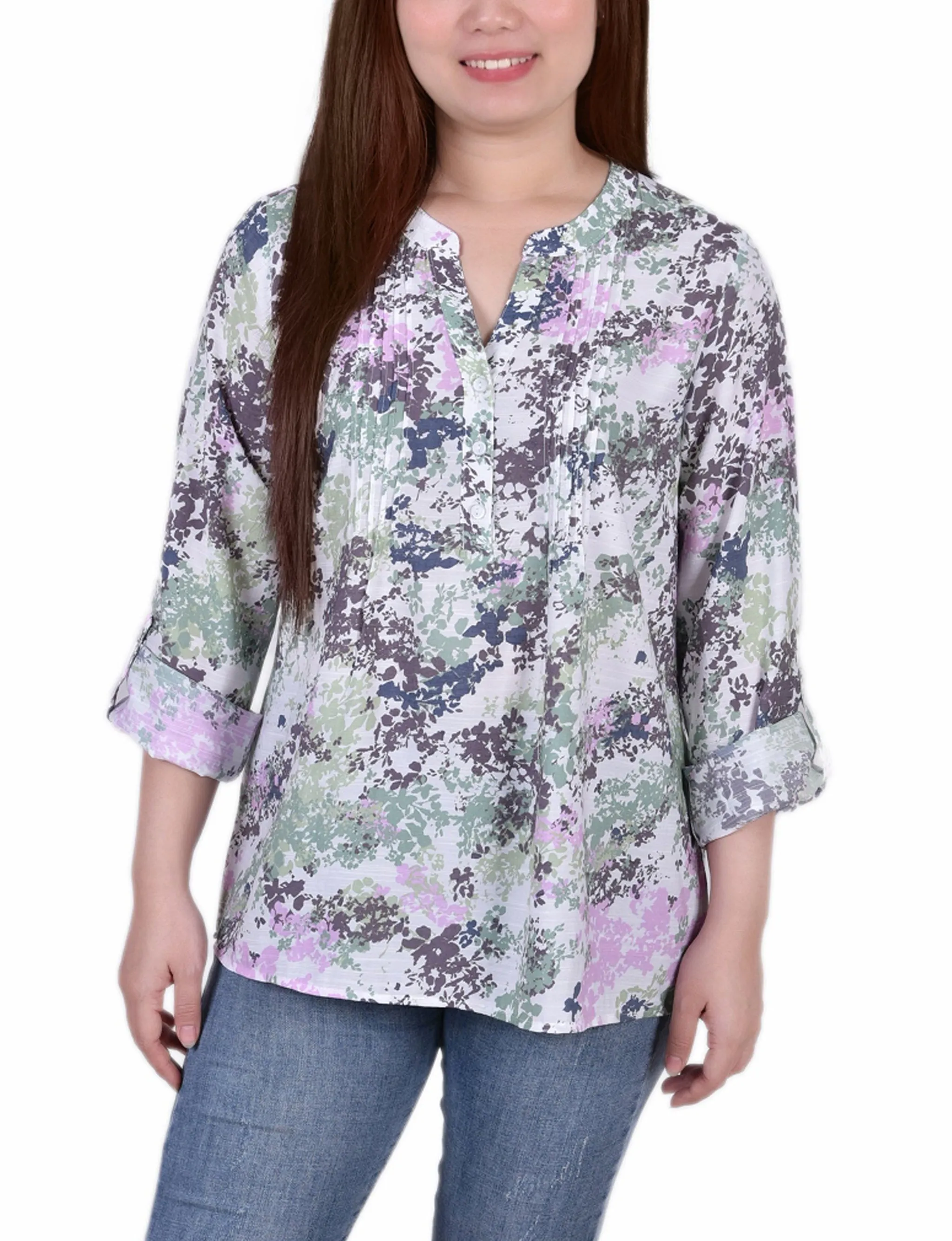 Blouse Petite à manches 3/4 retroussées