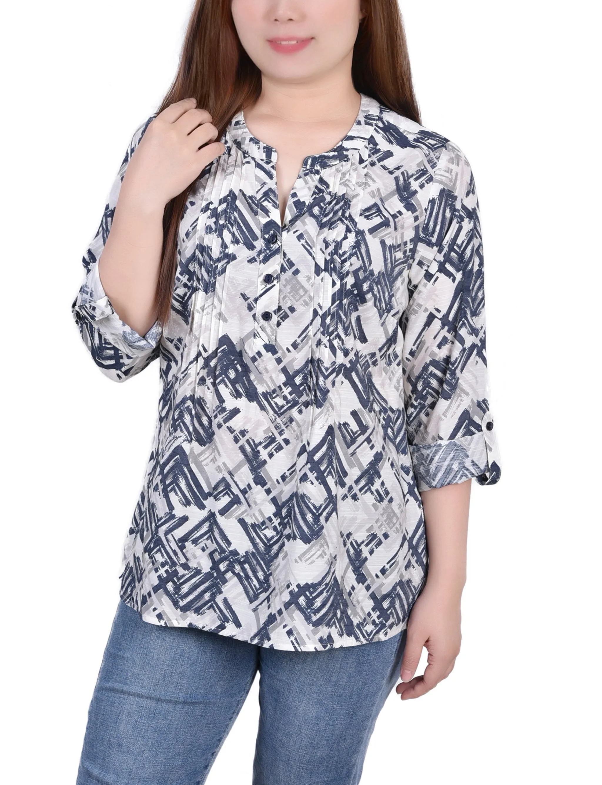 Blouse Petite à manches 3/4 retroussées
