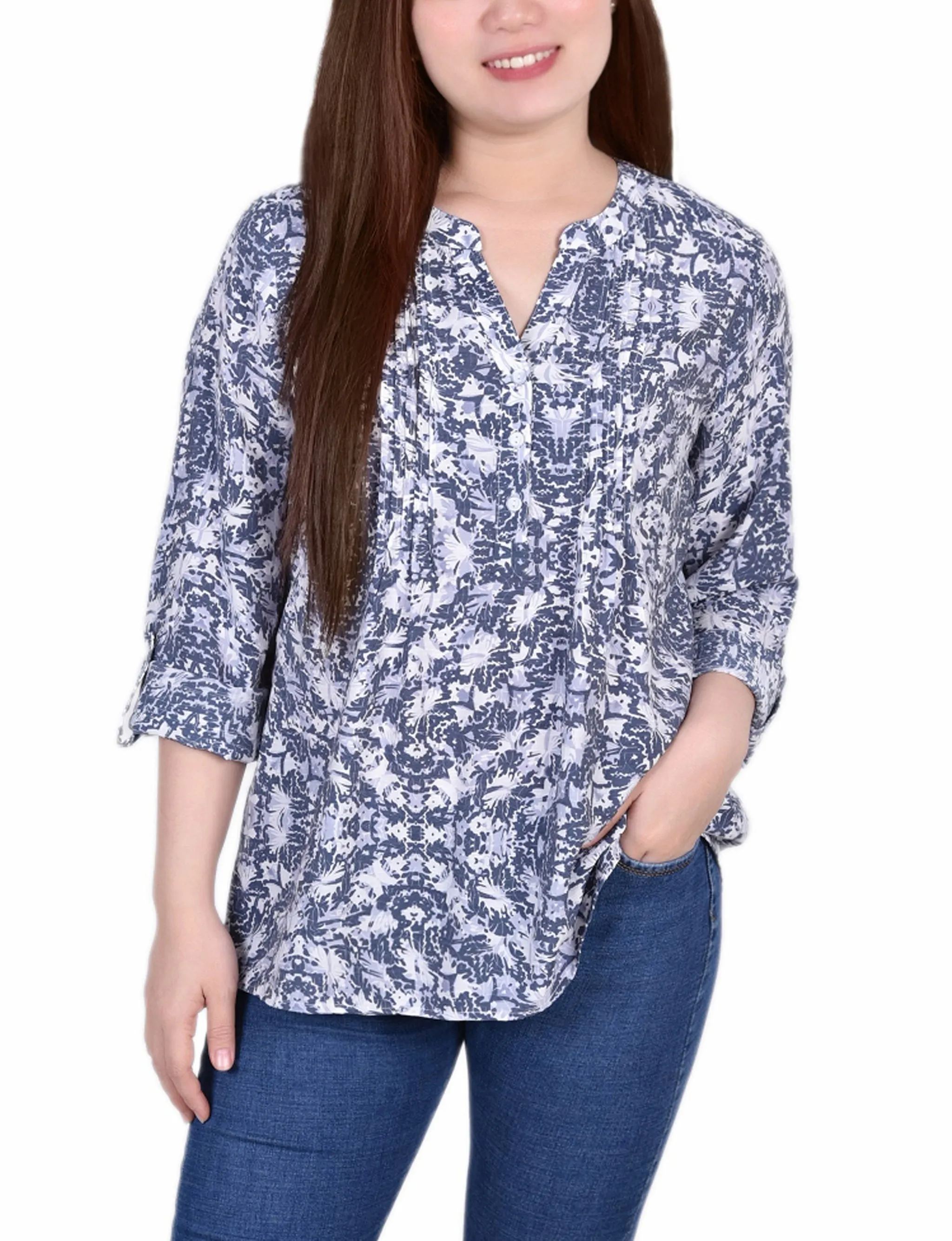 Blouse Petite à manches 3/4 retroussées
