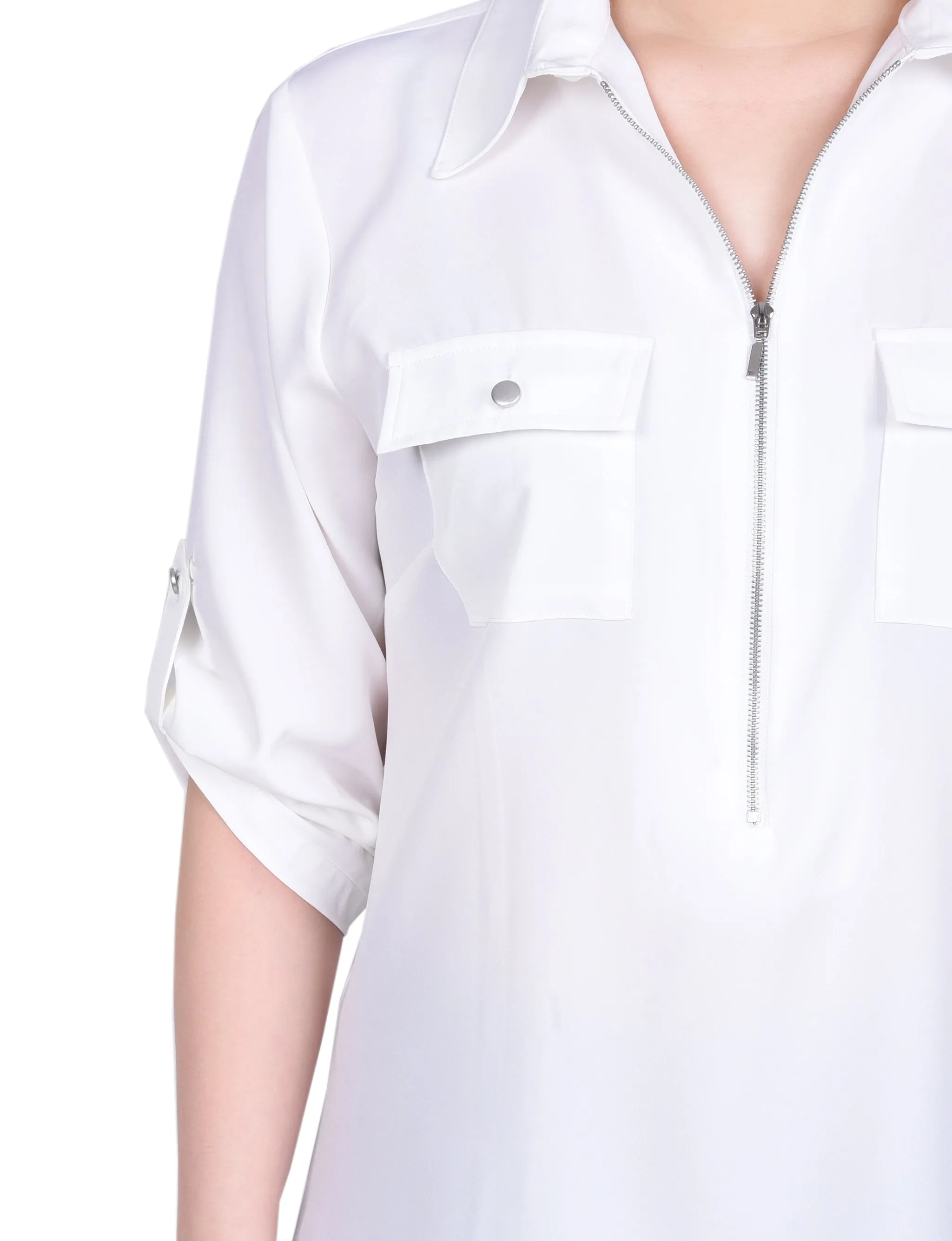 Petite blouse à zip devant avec manches 3/4 à ourlet roulé