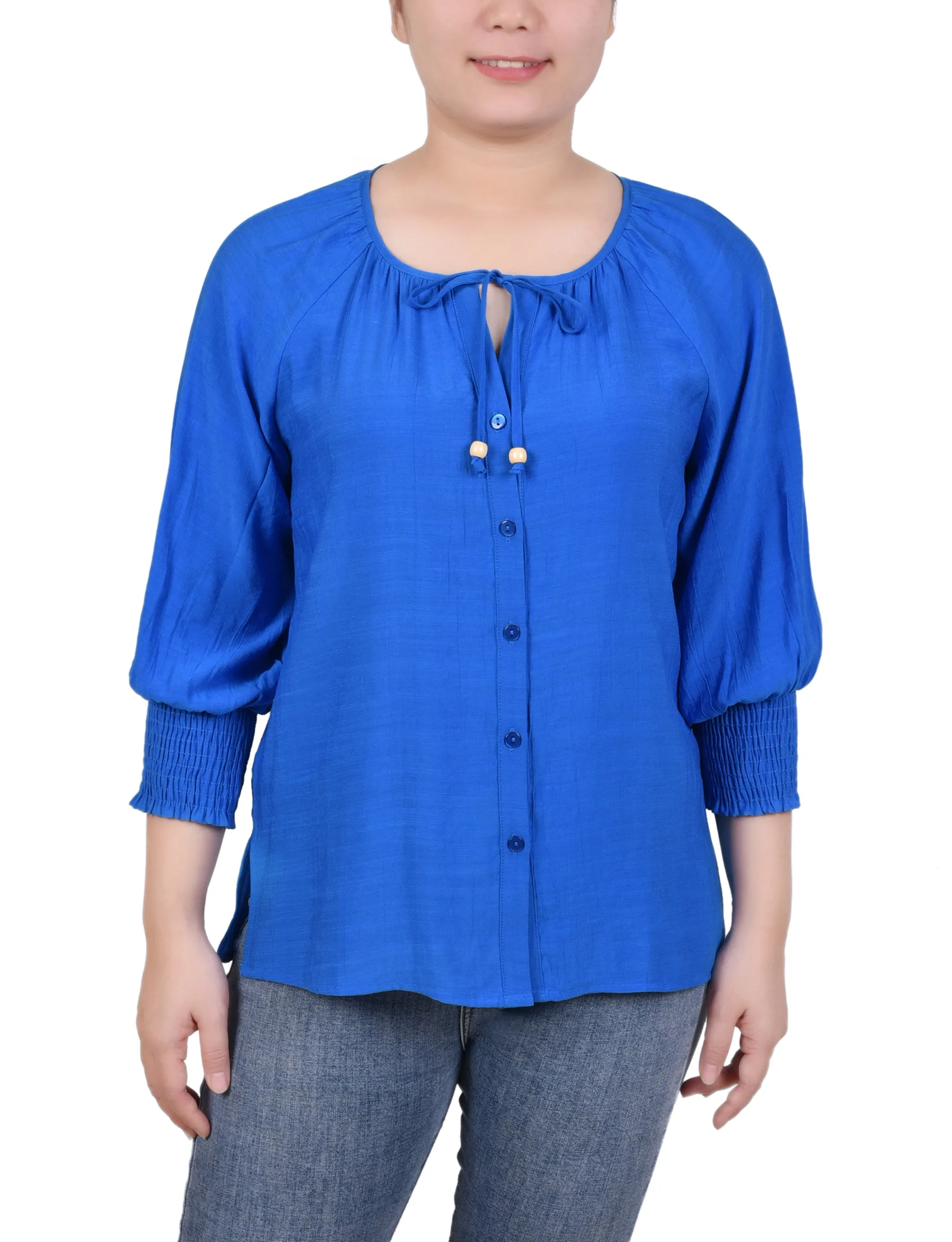 Blouse à boutonnage devant avec manches 3/4