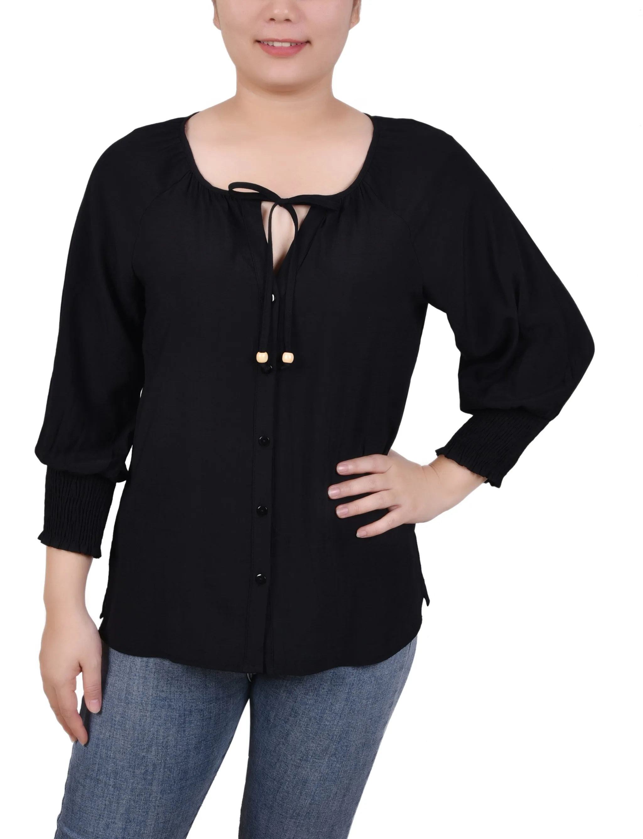 Blouse à boutonnage devant avec manches 3/4