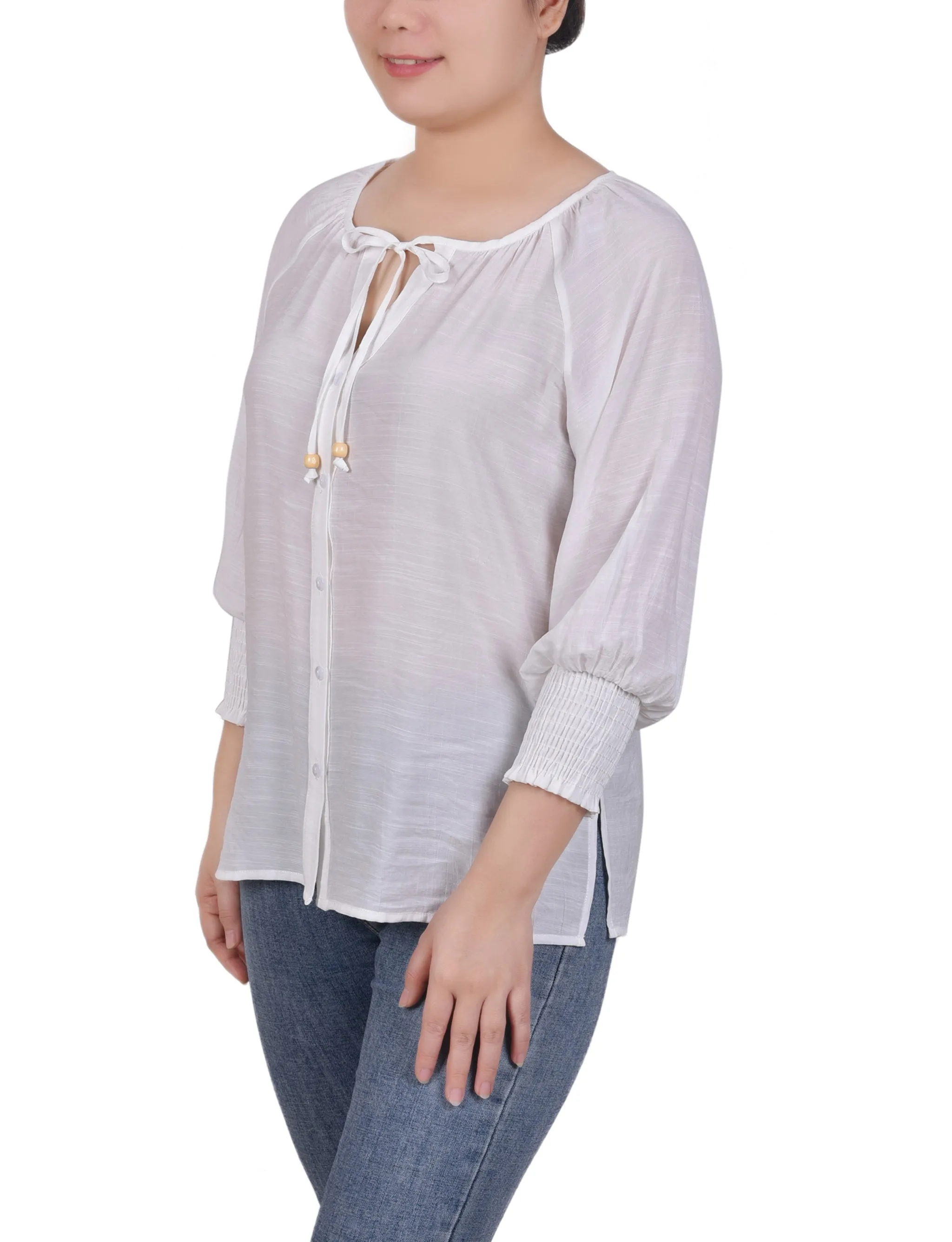 Blouse à boutonnage devant avec manches 3/4