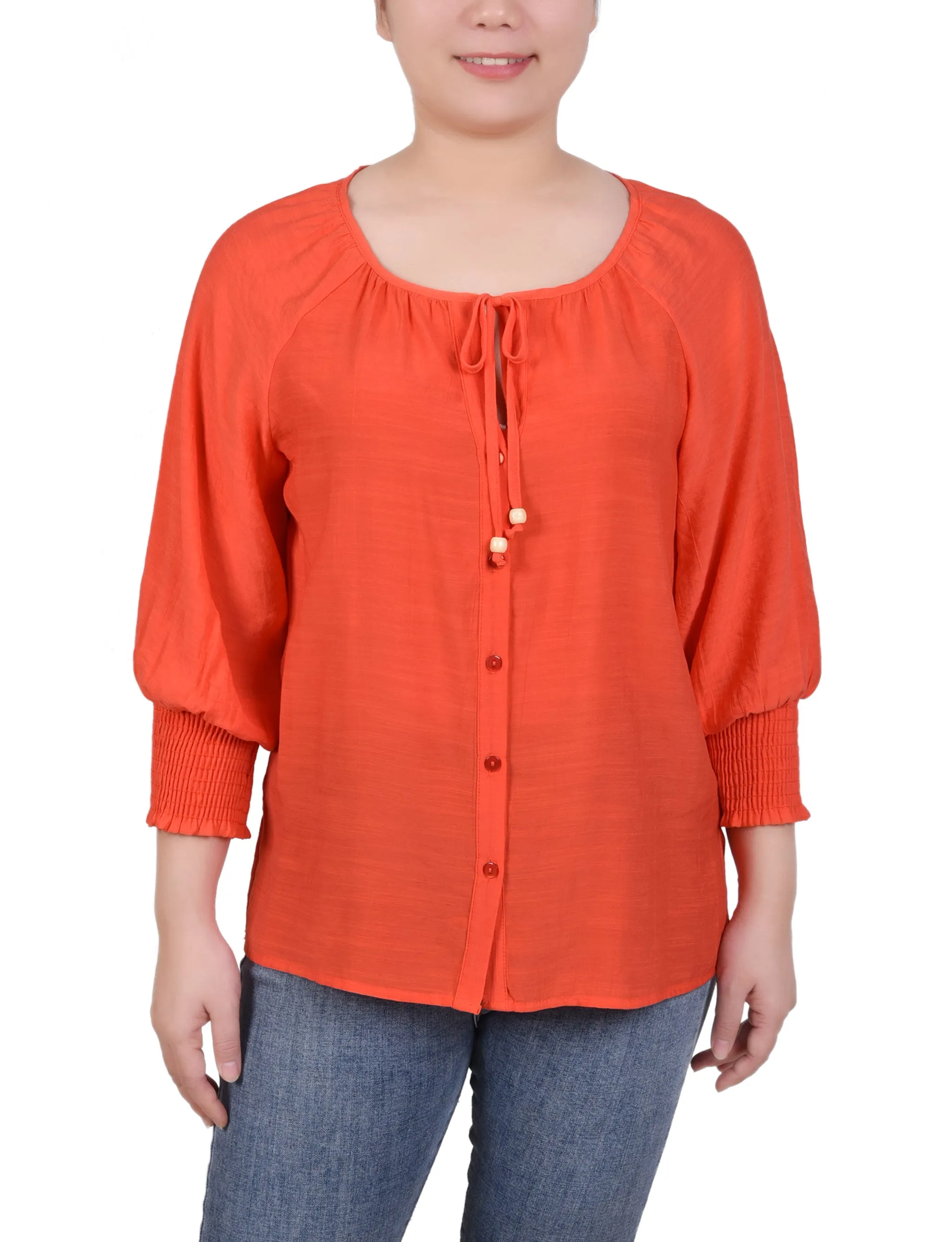 Blouse à boutonnage devant avec manches 3/4