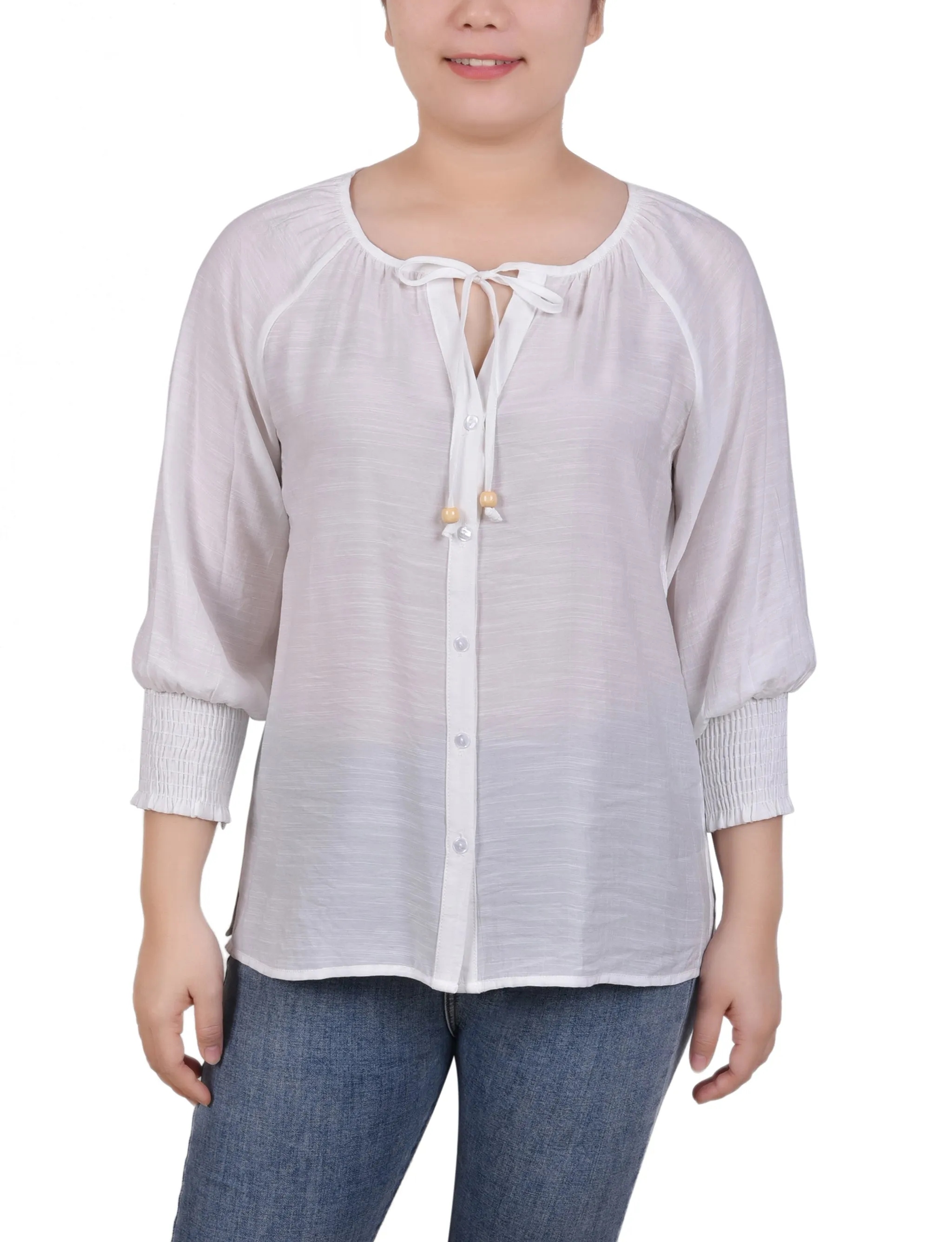 Blouse à boutonnage devant avec manches 3/4