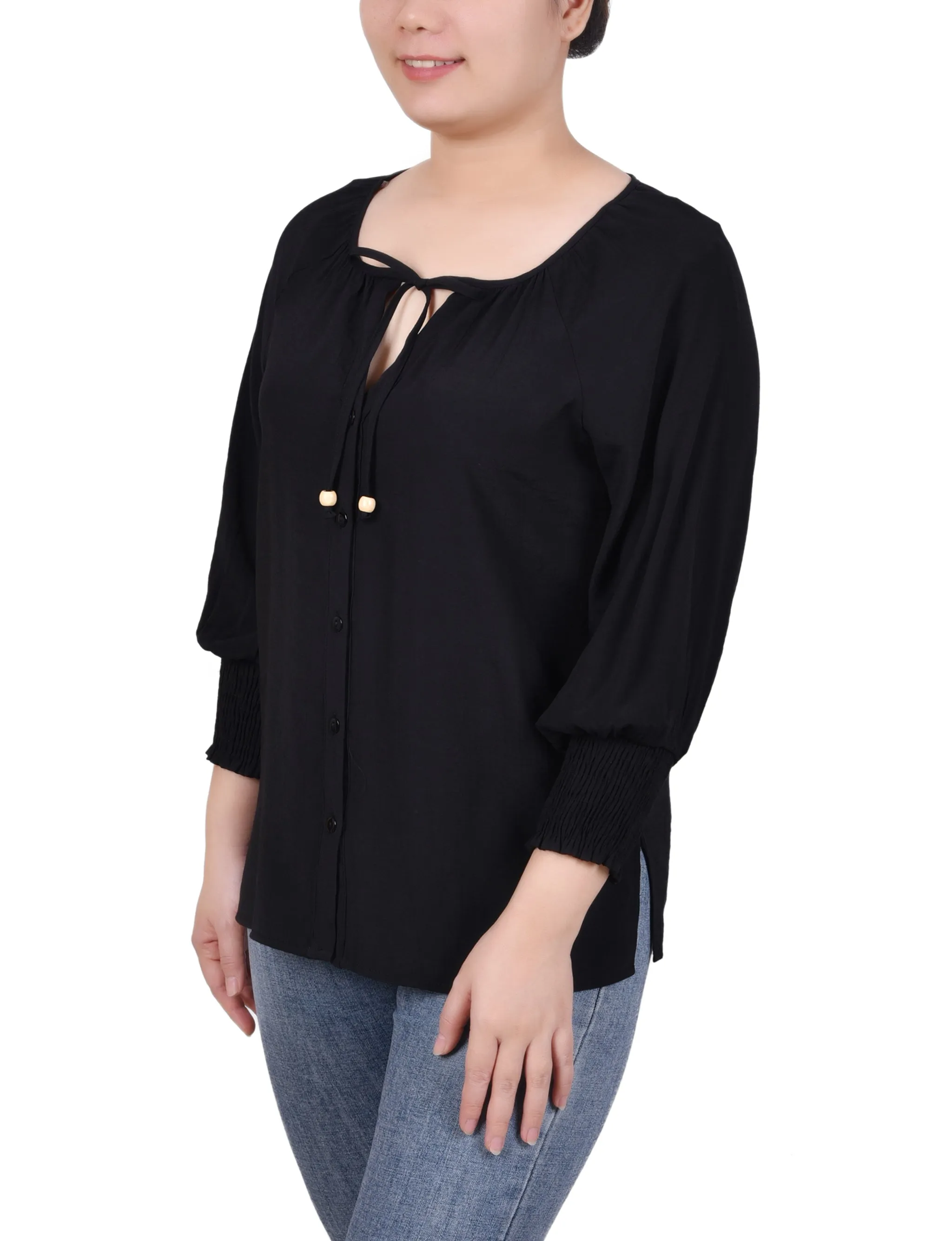 Blouse à boutonnage devant avec manches 3/4