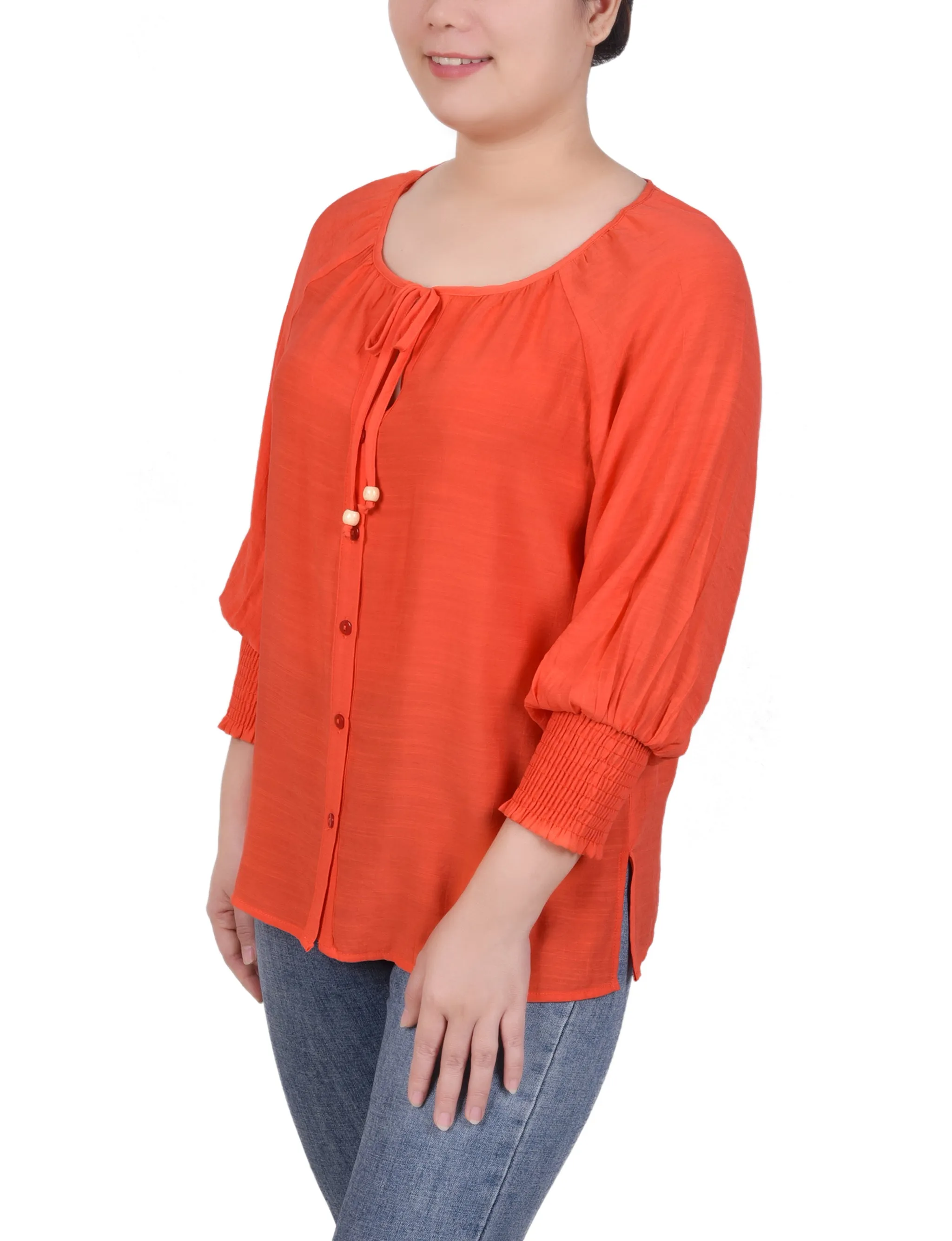 Blouse à boutonnage devant avec manches 3/4