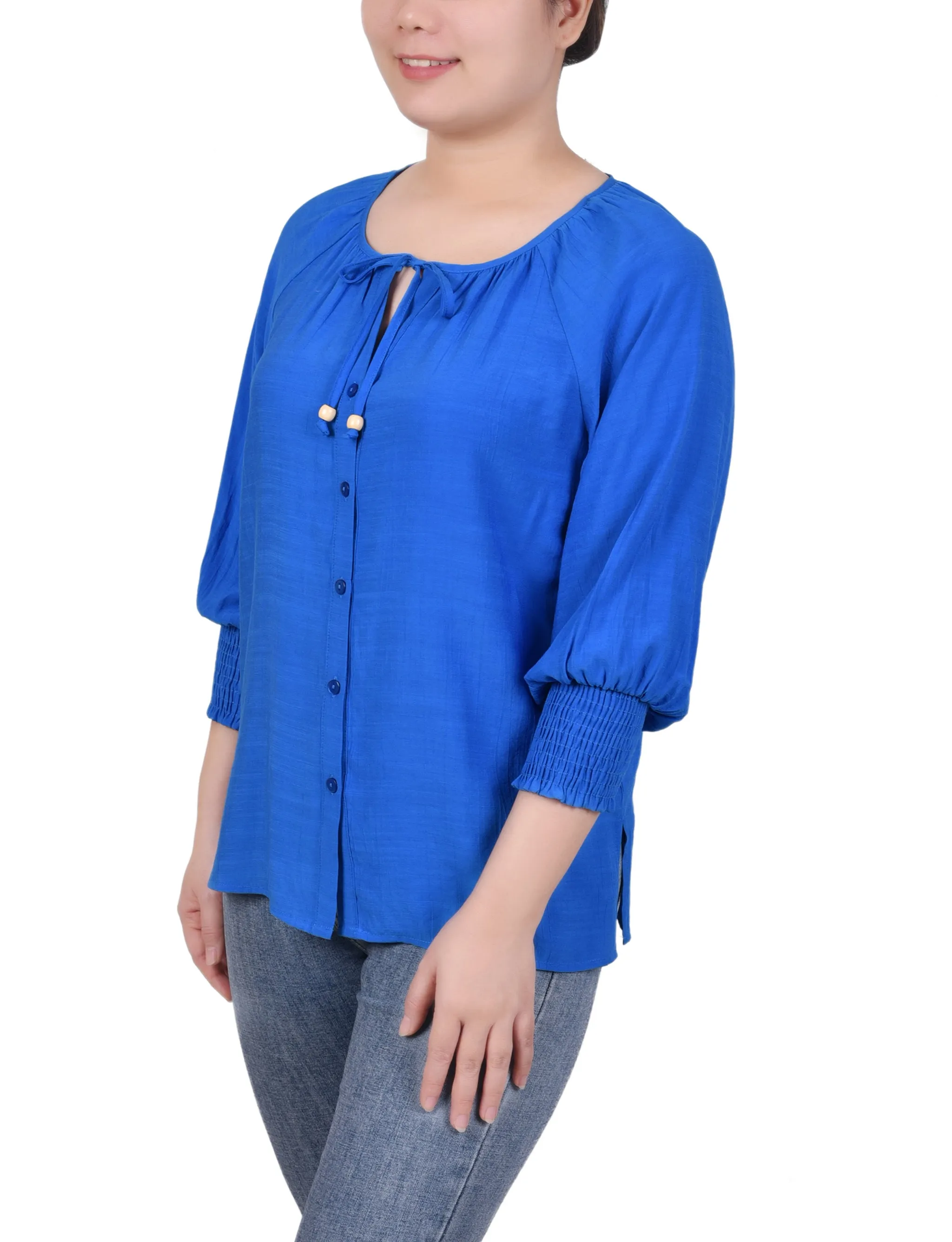 Blouse à boutonnage devant avec manches 3/4