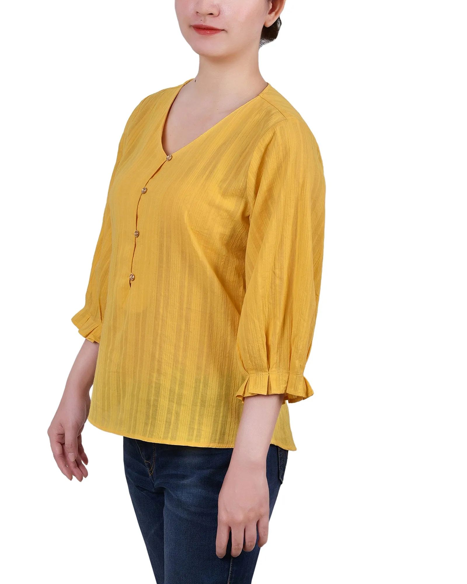 Blouse Jacquard à empiècement boutonné 3/4 manches