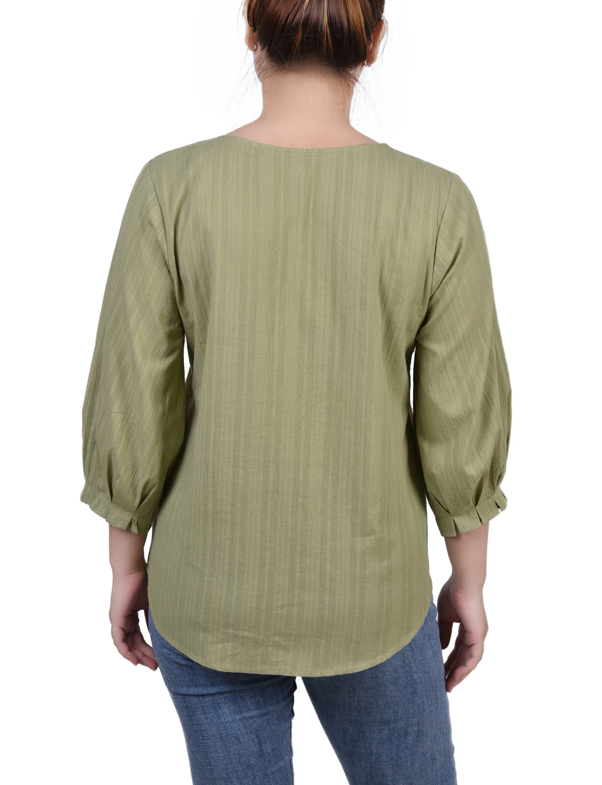 Blouse Jacquard à empiècement boutonné 3/4 manches