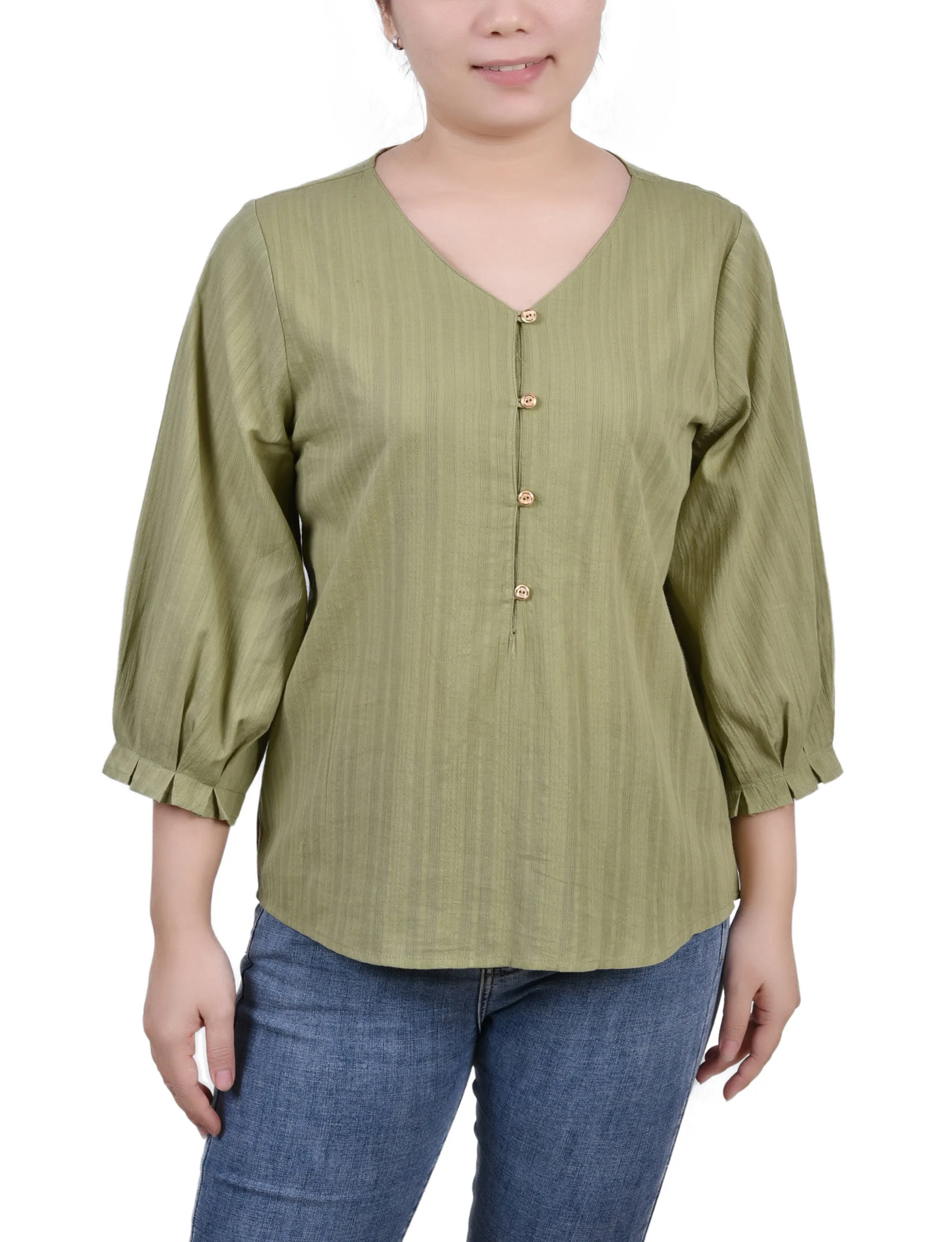 Blouse Jacquard à empiècement boutonné 3/4 manches