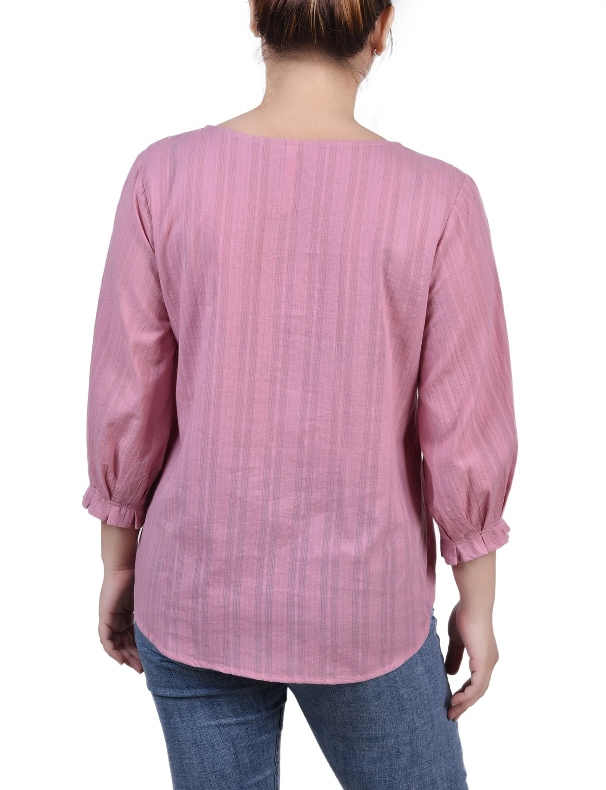 Blouse Jacquard à empiècement boutonné 3/4 manches