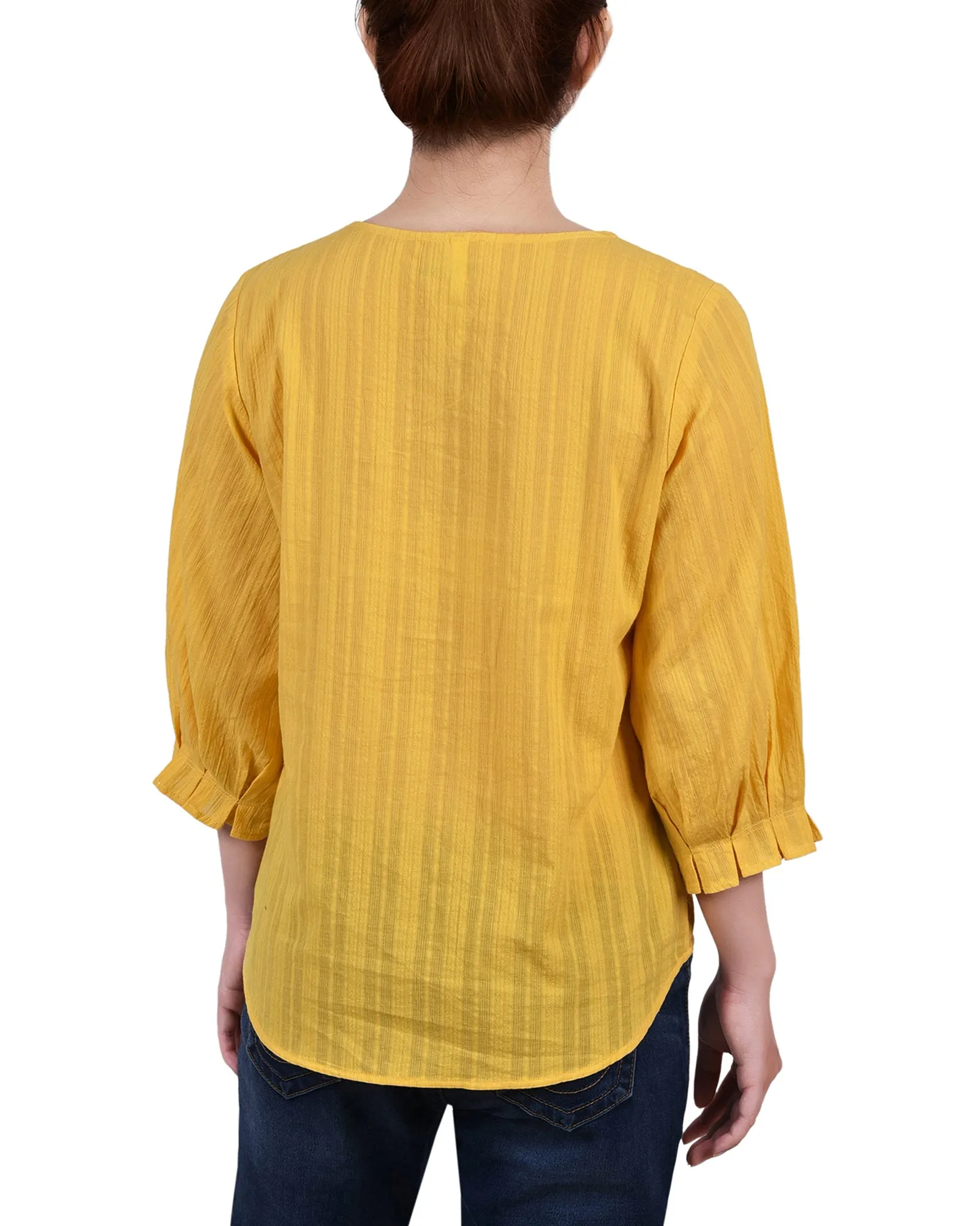 Blouse Jacquard à empiècement boutonné 3/4 manches