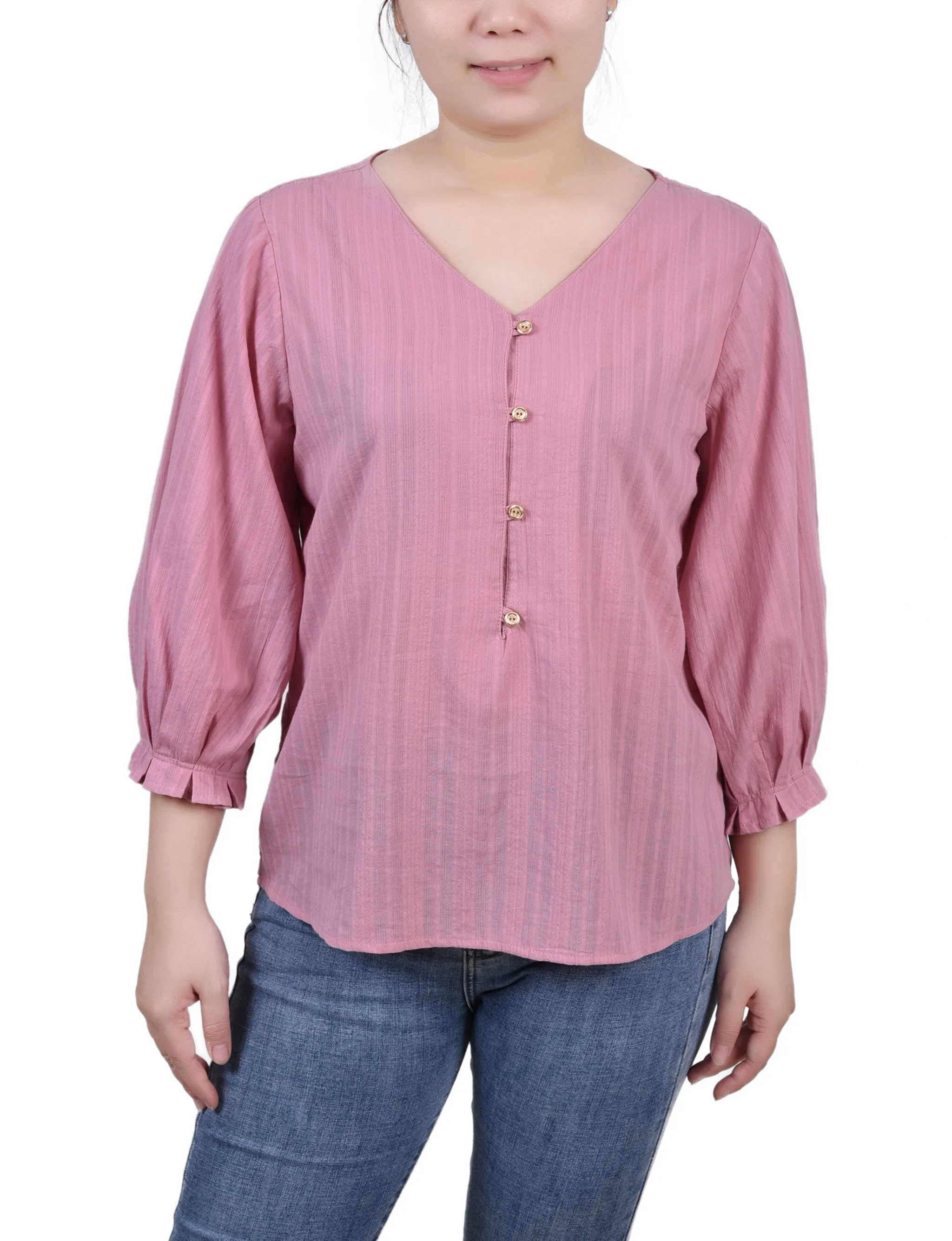 Blouse Jacquard à empiècement boutonné 3/4 manches