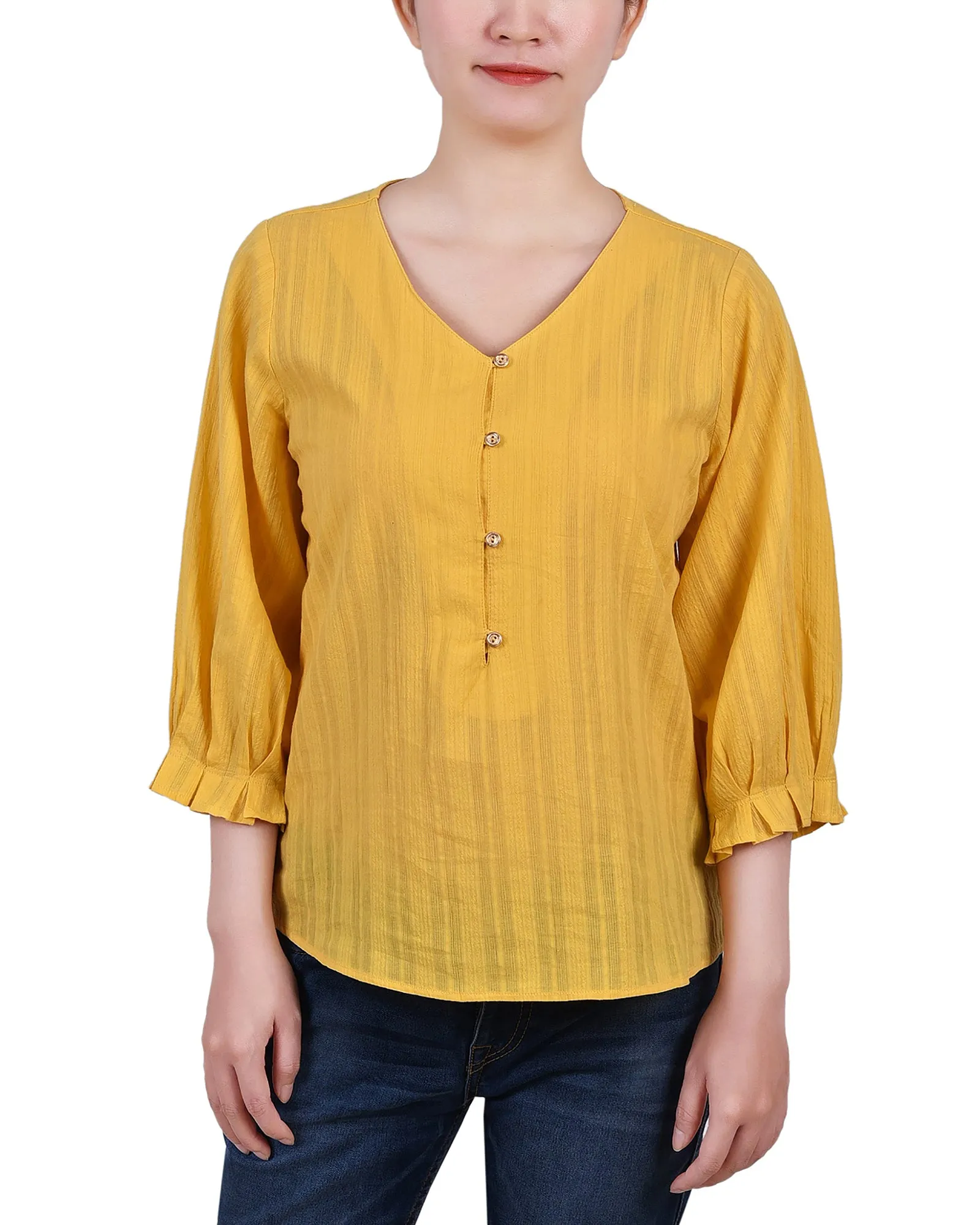 Blouse Jacquard à empiècement boutonné 3/4 manches