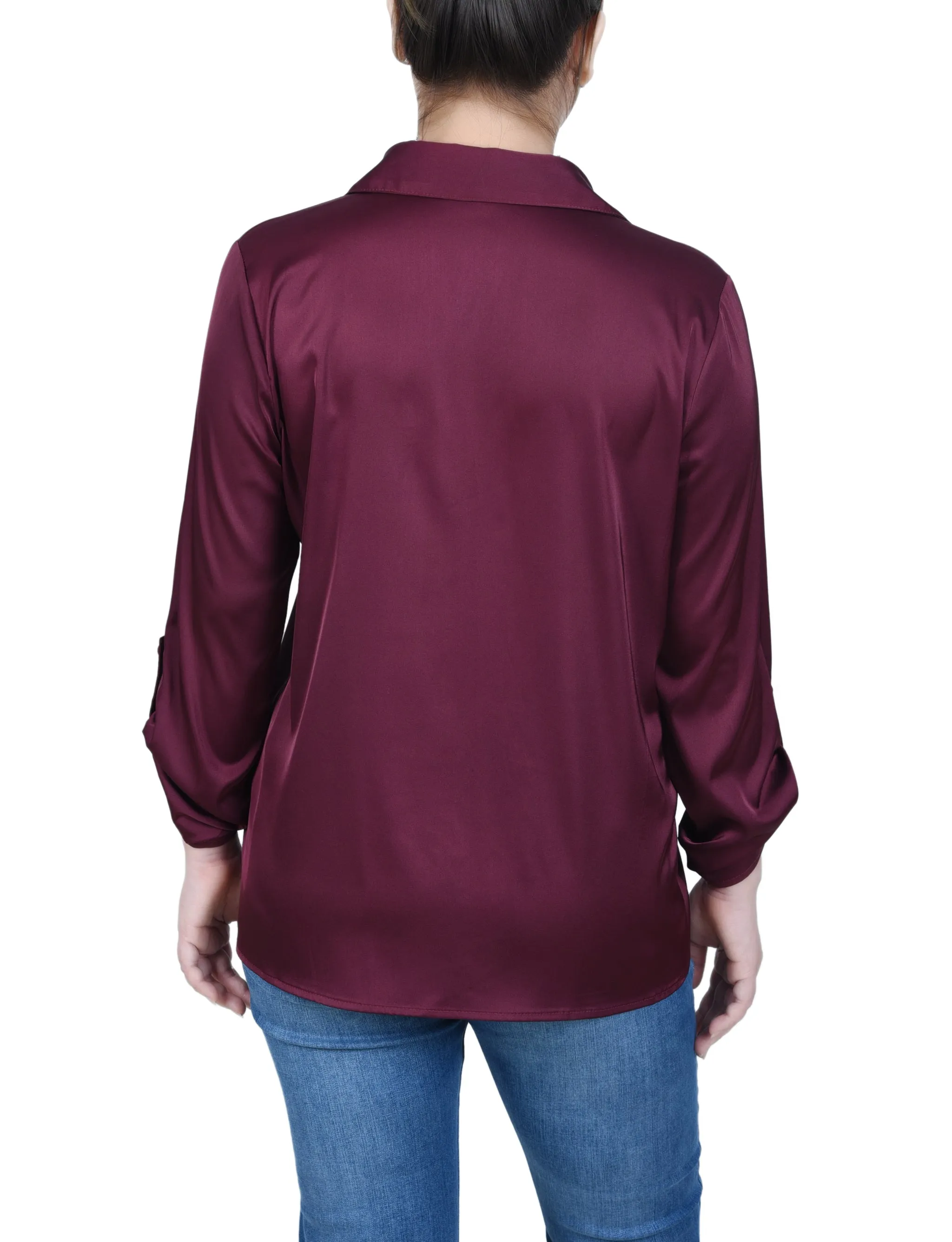 Blouse en satin à manches 3/4 avec boutons pression