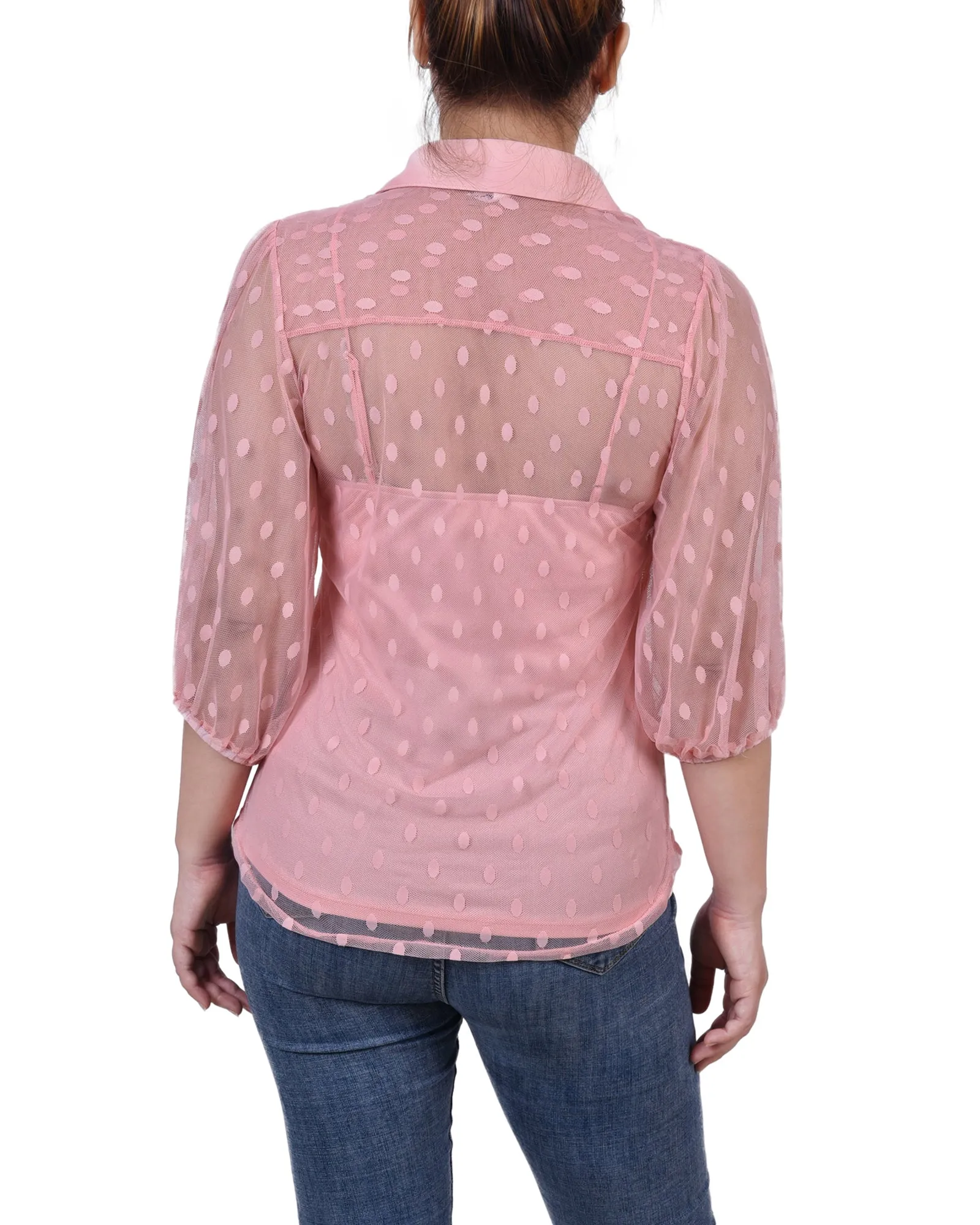 Blouse à pois avec empiècement coude court et camisole
