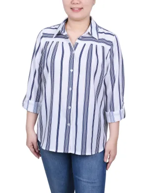 Petite Long Roll Tab Sleeve Blouse