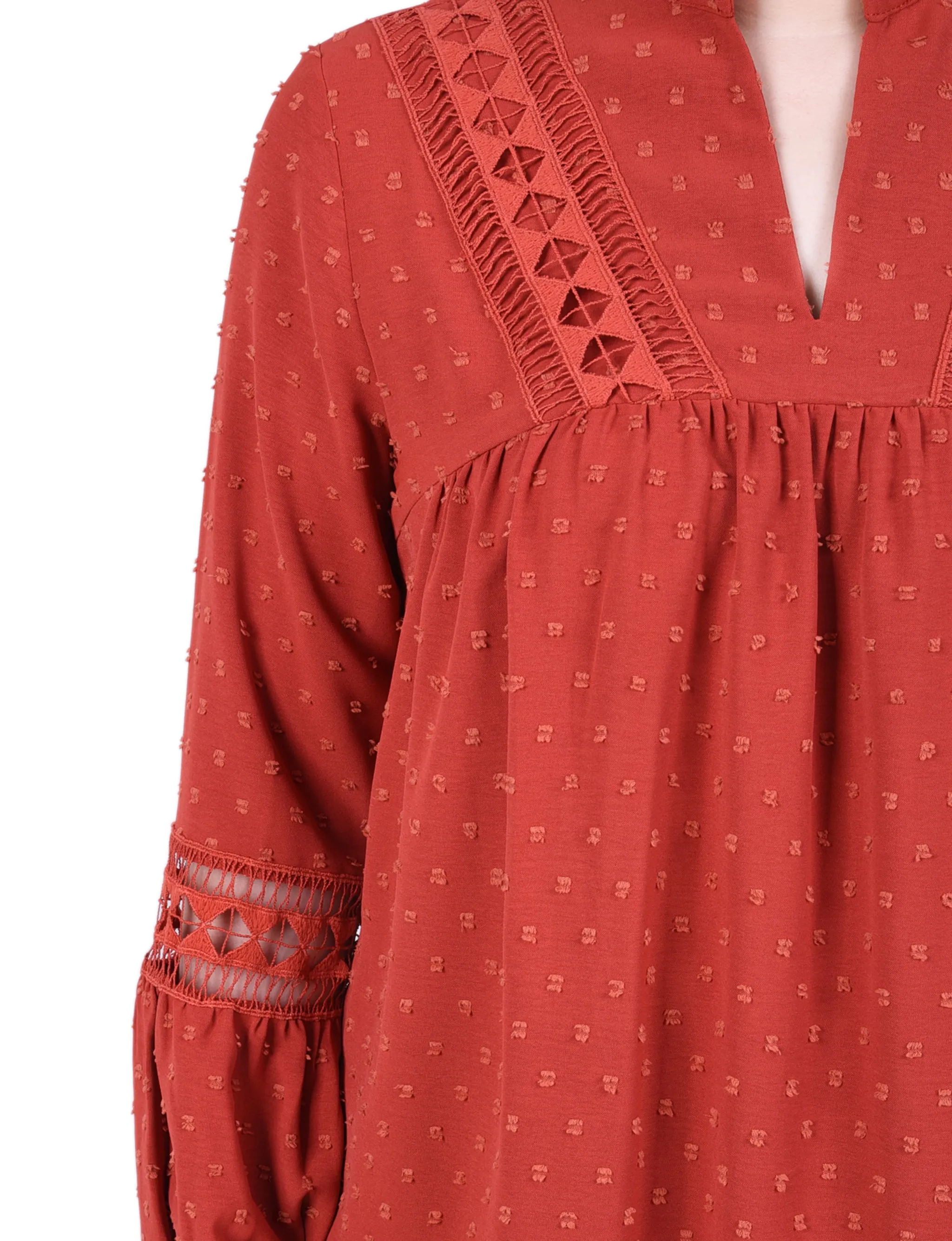 Petit Chemisier à Manches Longues avec Broderie au Crochet