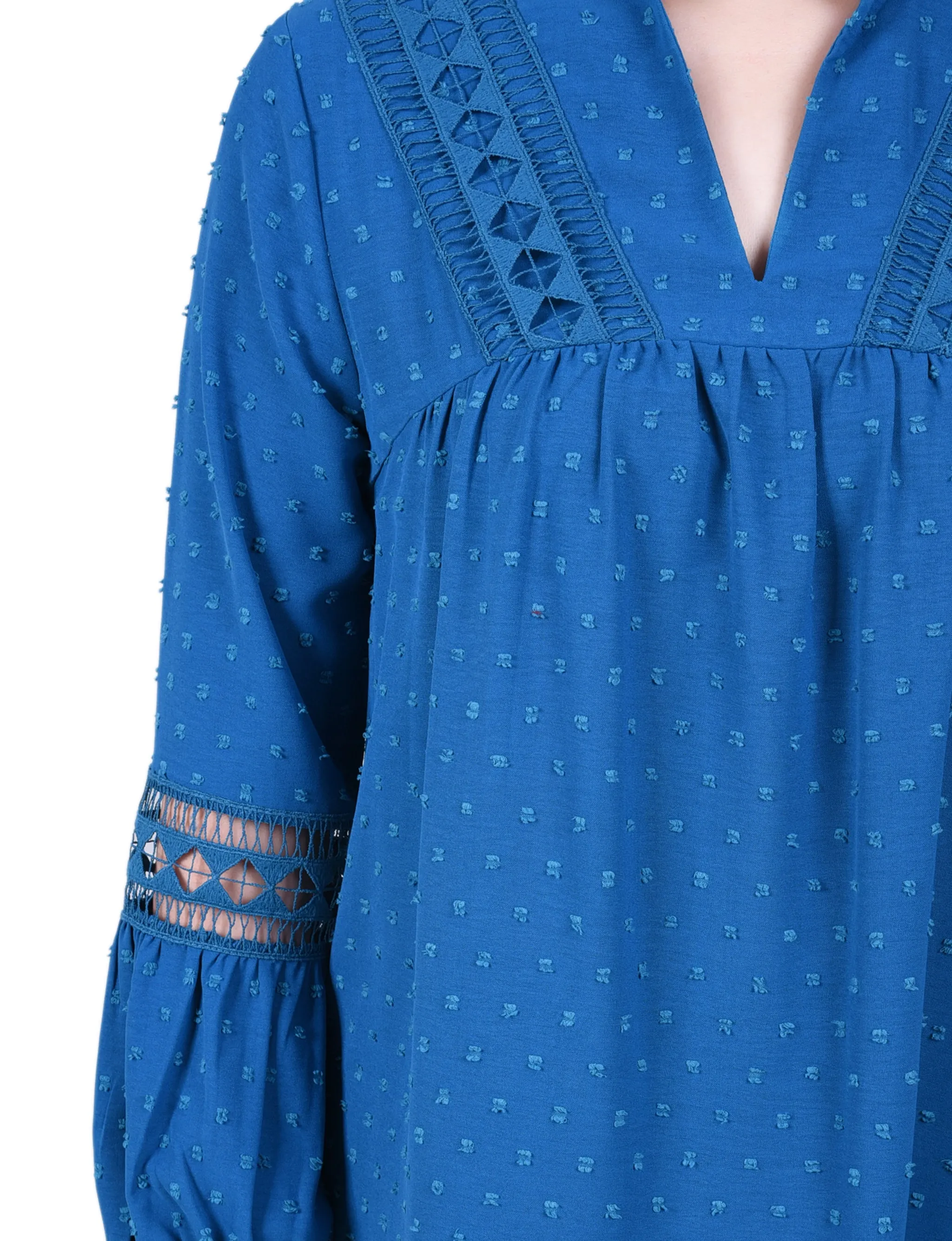 Petit Chemisier à Manches Longues avec Broderie au Crochet