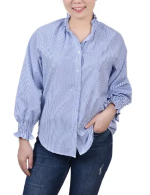 Petite Long Sleeve Button Front Blouse