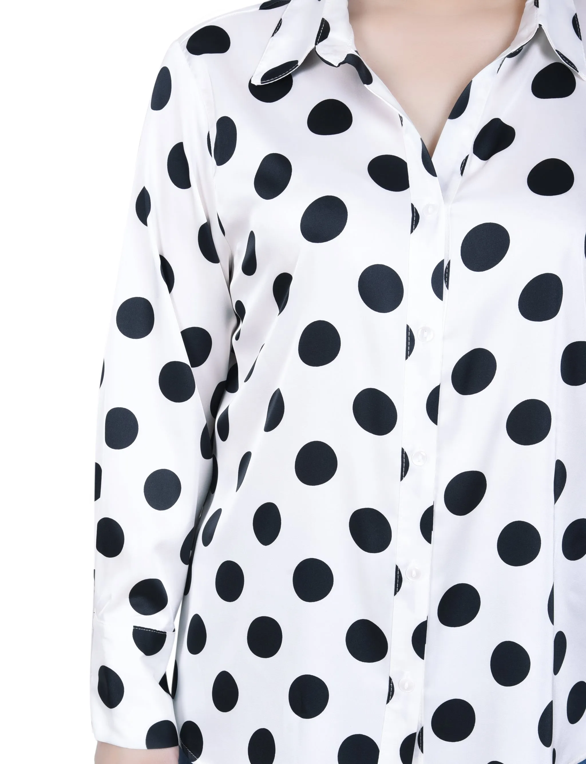 Blouse en satin à pois à manches longues Petite